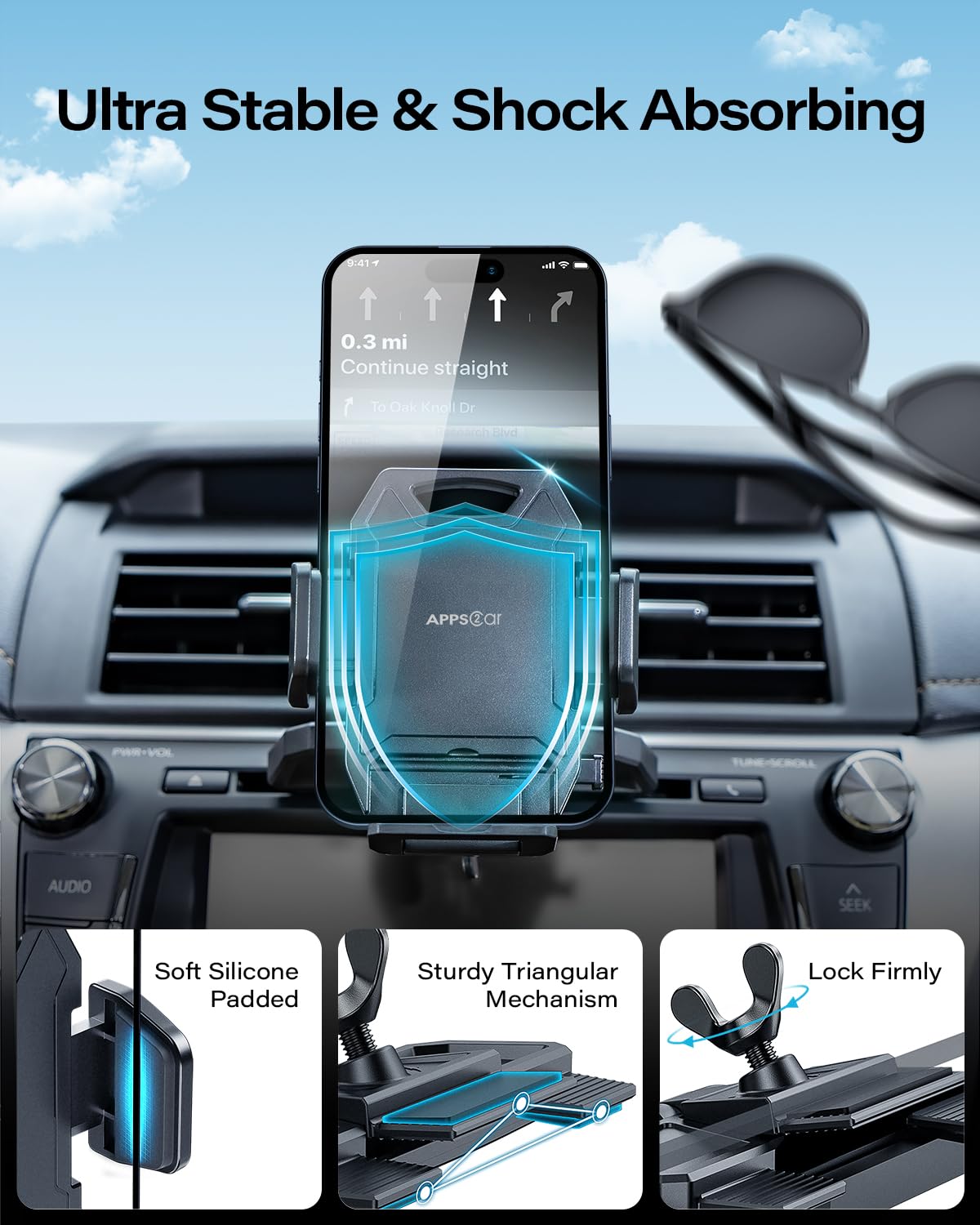 Apps2Car Sturdy Cd Slot Phone Mount With One Hand Operation Design, Hands- Car Phone Holder Universally Compatible With All Iphone & Android Cell Phones, For Smartphone Mobile