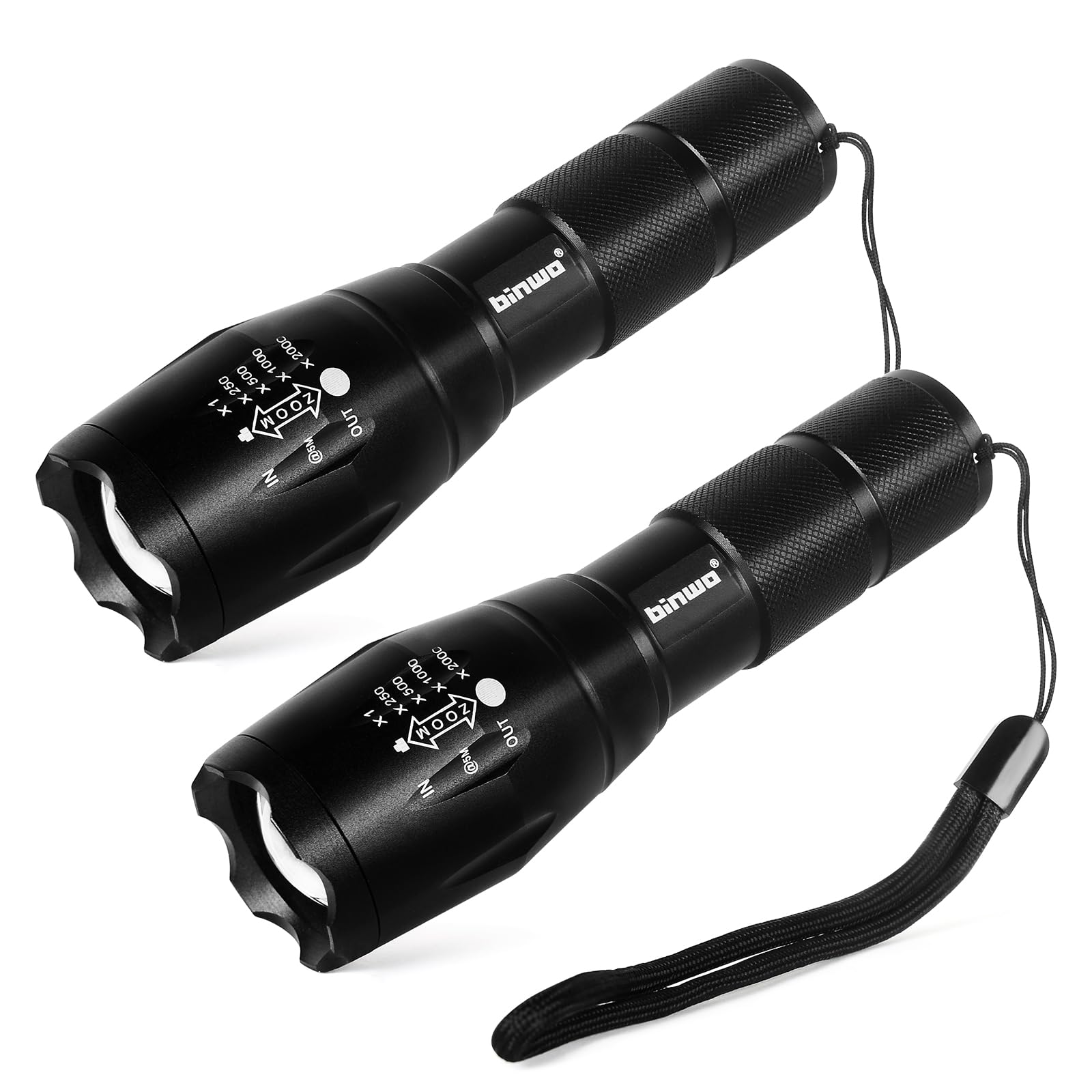 Binwo 2Pack Small Zoomable Water-Resistant Utility Led Flashlights 3000 Lumens -With 5 Modes For Camping/Biking/Hiking/Outdoor/Home/Emergency