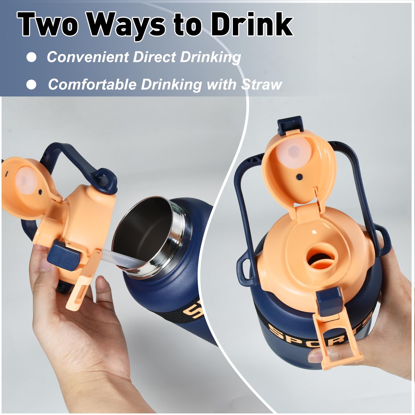 Double-walled 32oz water bottle with built-in straw and carrying strap