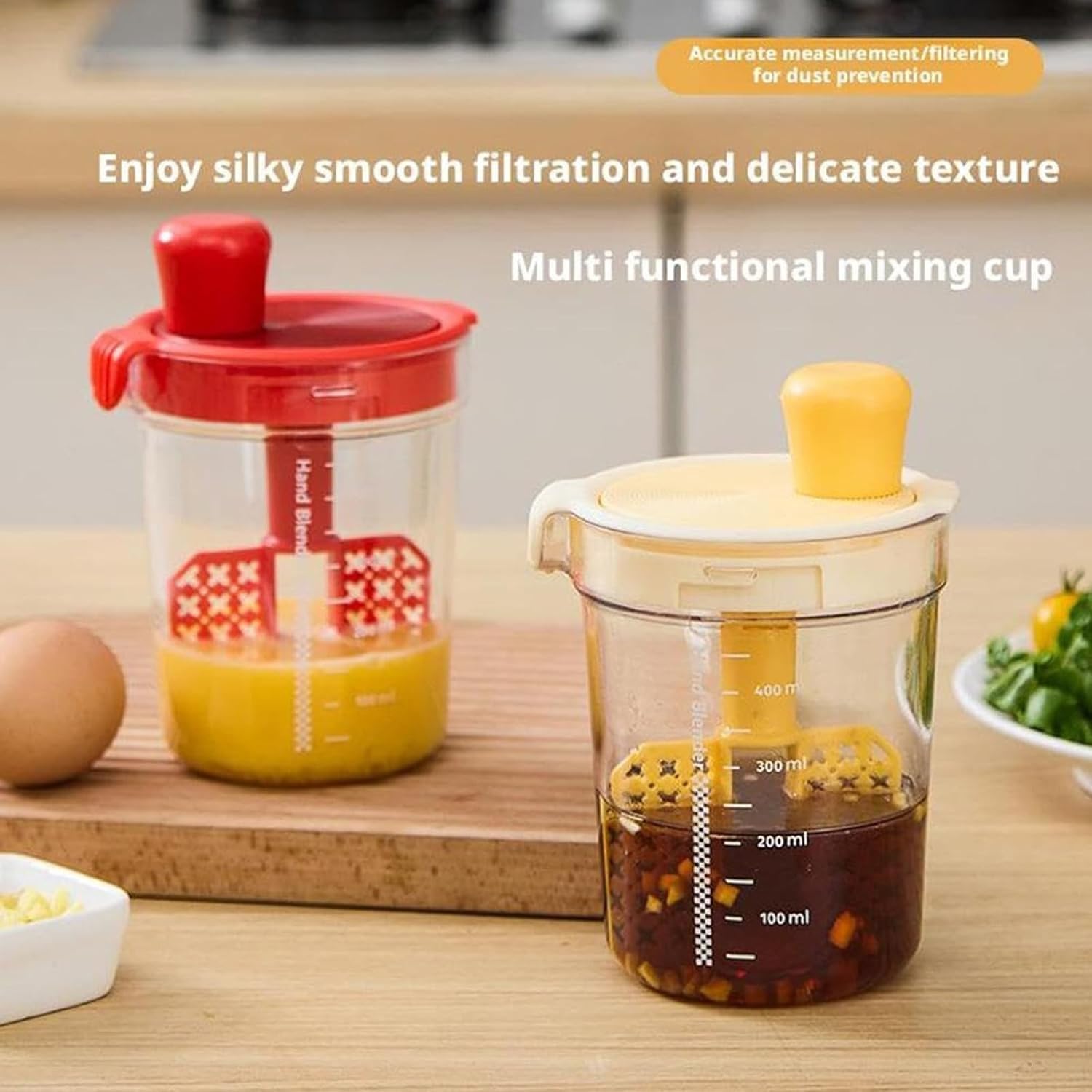 Beifengh Manual Egg Mixing Cup With Scale, Hand Blender, Salad Dressing Mixer Household Seasoning Mixer Hand Blender, Garlic Soy Sauce Mixing, Diy Homemade Dipping Sauce Kitchen Manual Mixing Tool(Red2)