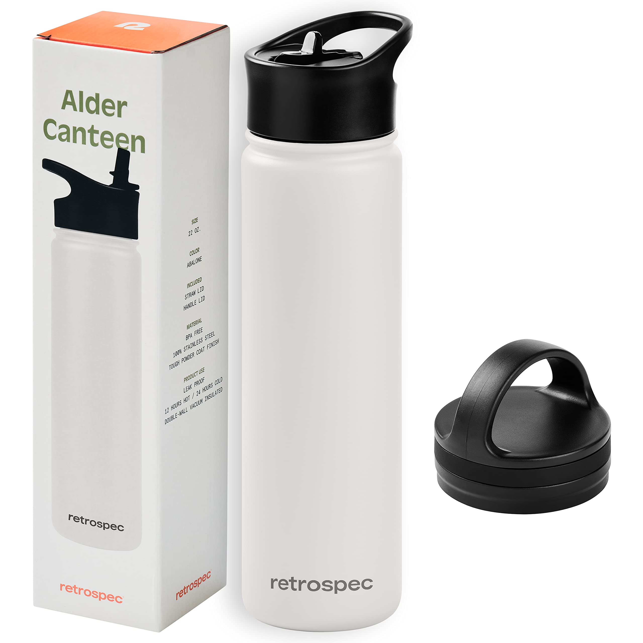 Retrospec Alder Insulated Water Bottle With Straw Lid & Handle Cap - Stainless Steel Wide