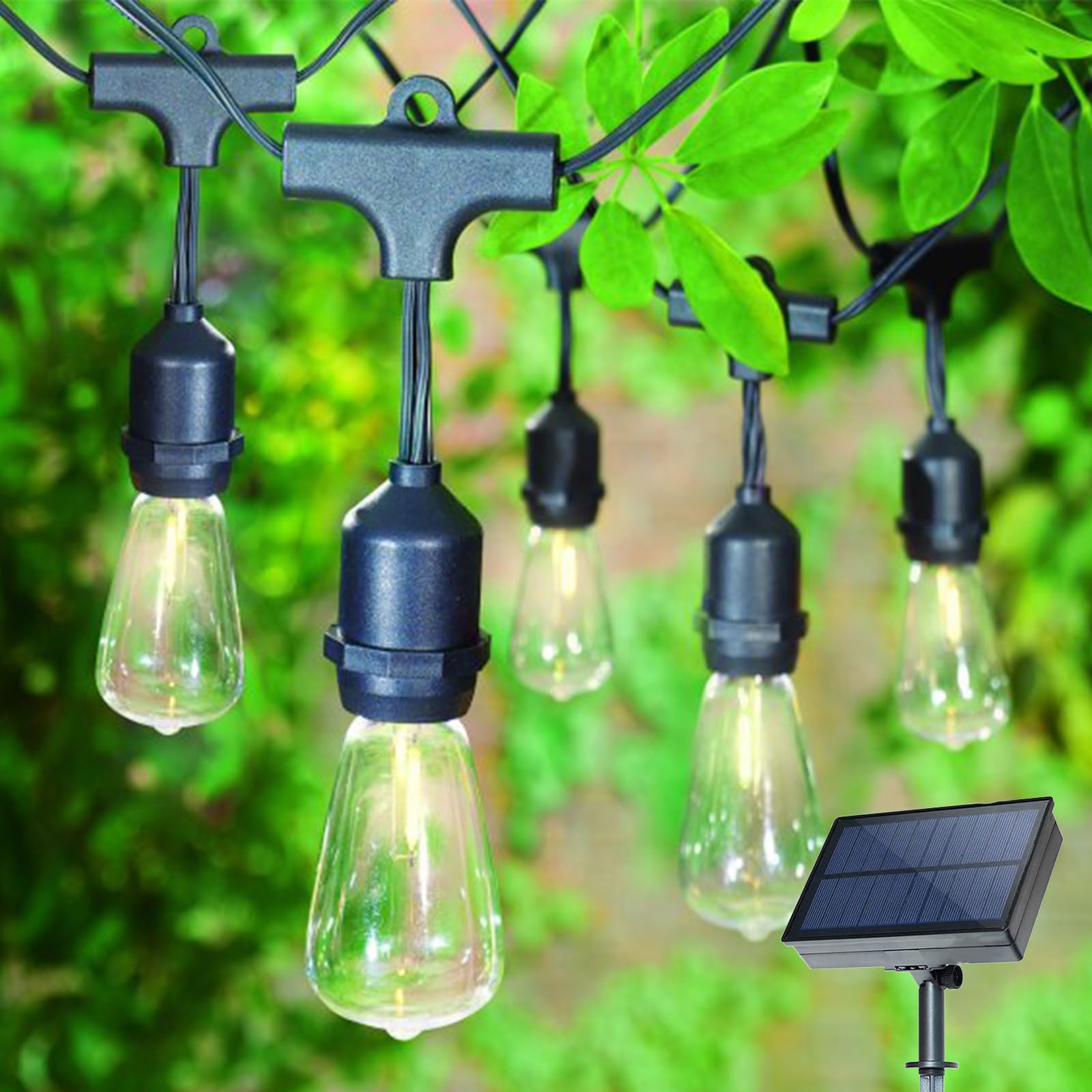 Afirst Solar Outdoor String Lights 24Ft With 15 Led Bulbs 2700K Weatherproof Satterproof Patio Lights For Garden Backyard Umbrella Lighting