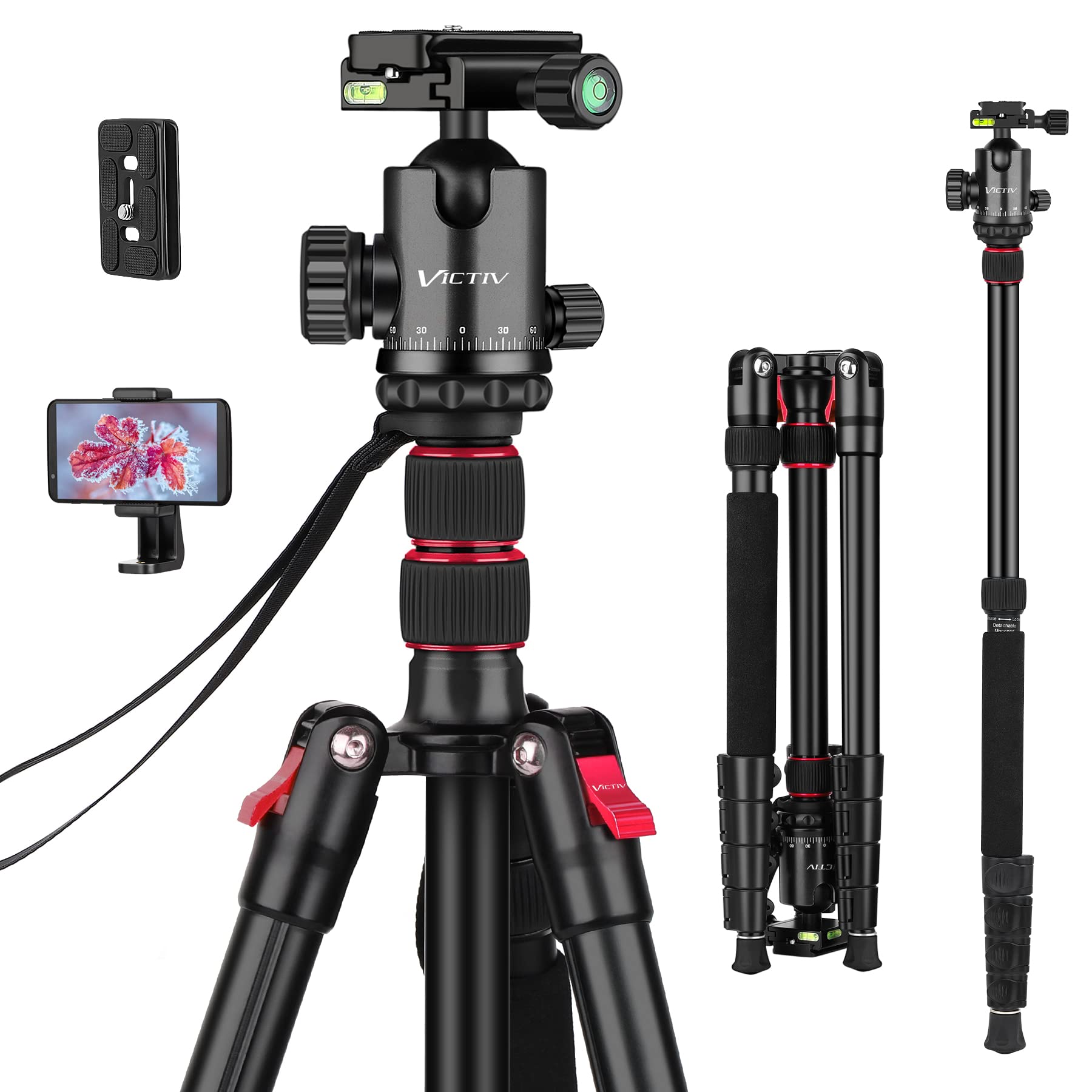 Victiv Professional Tripod For Camera, 81 Inch Aluminium Compact Travel Camera Tripod Monopod Heavy Duty With Phone Mount, Compatible With Canon Nikon Sony