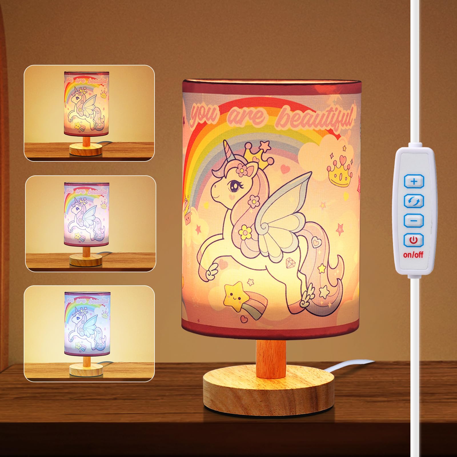 Cifnuh Unicorn Bedside Table Lamp - 3 Colors Dimmable Kids Night Light For Girls Bedroom Desk Reading Night Stand Decor, Cute Unicorn Lamp For Girls Birthday Christmas