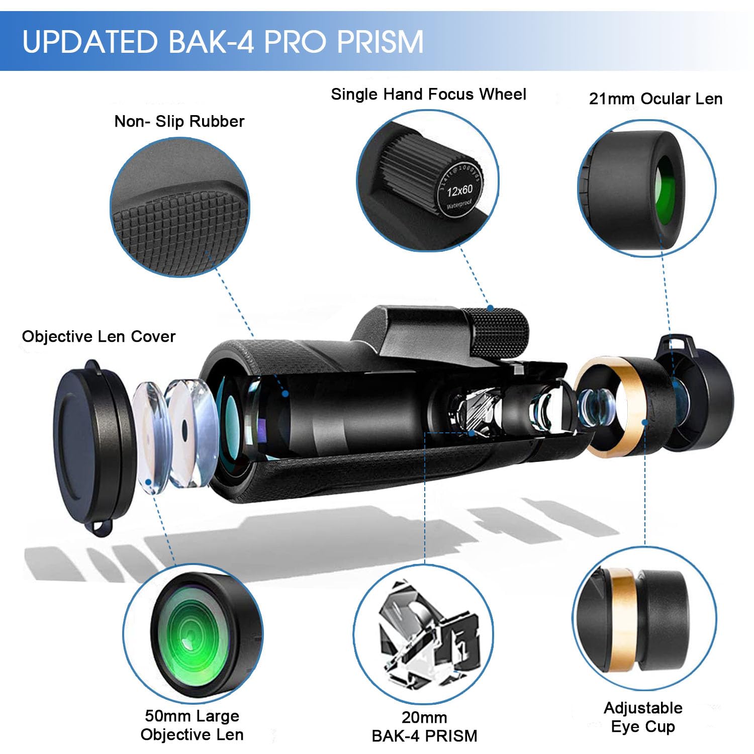 Ayraviio 12X60 Monocular Telescope With Smartphone Holder & Sturdy Tripod, High Powered Smc & Bak4 Scope, Birthday  For Men Dad Him Husband Teen, Outdoors Survival Hiking Gear, White Elephant