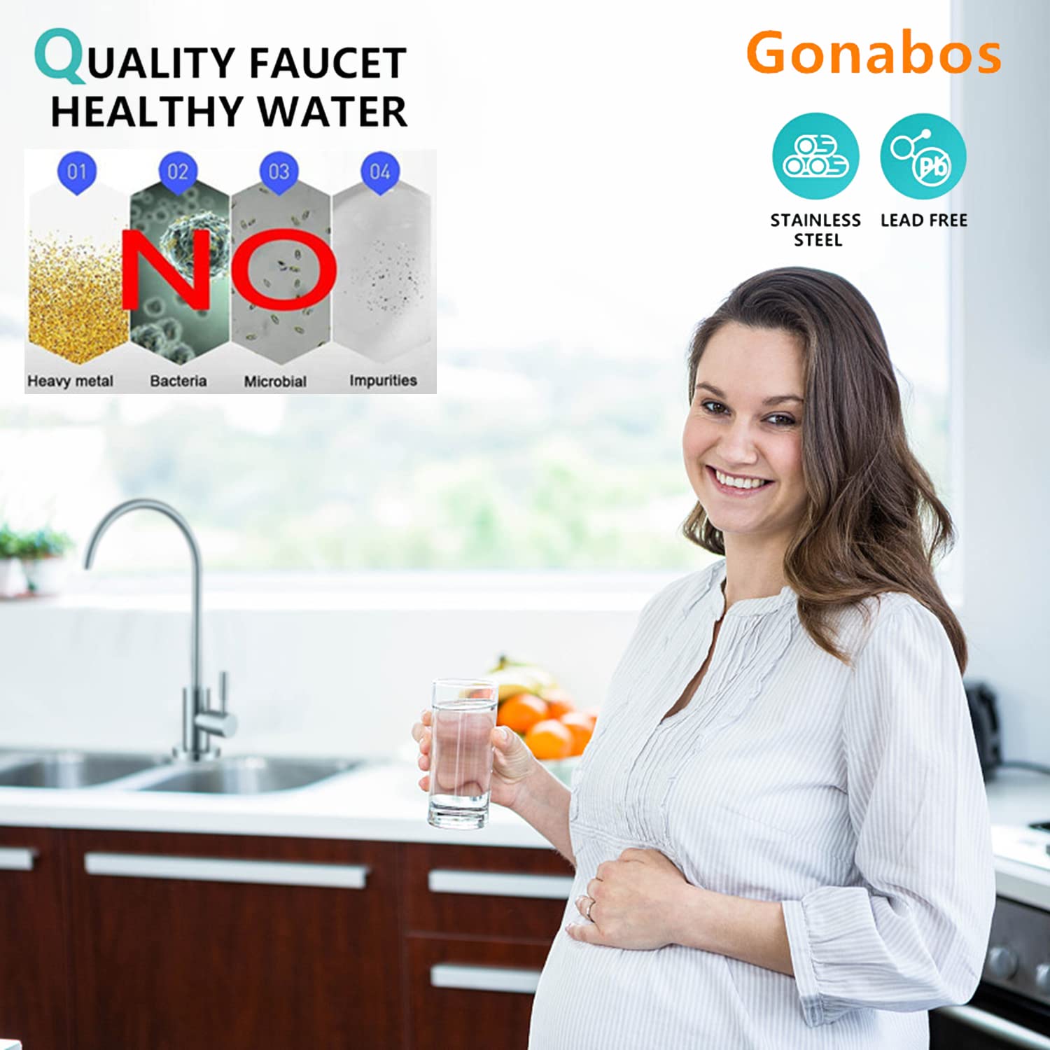 Gonabos Drinking Water Faucet For Kitchen,100% Lead- Reverse Osmosis Faucets,Stainless Steel Kitchen Filtered Water Faucets,Brushed Nickel Ro Faucet With Longer Thread Pipe