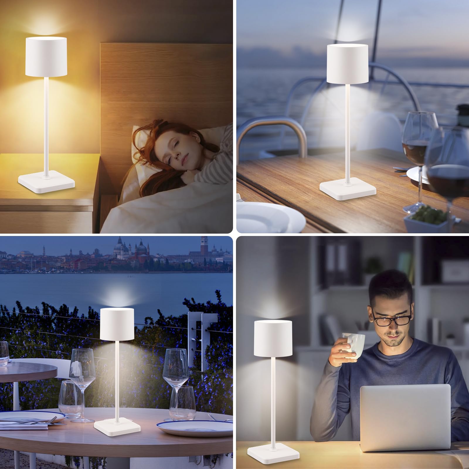 Bkzo 2 Pack Cordless Table Lamp Rechargeable, Wireless Charging Led Table Lamp, Ip54 Waterproof Aluminum Bedside Light, Touch Control, Suitable For Indoor And Outdoor Use, White