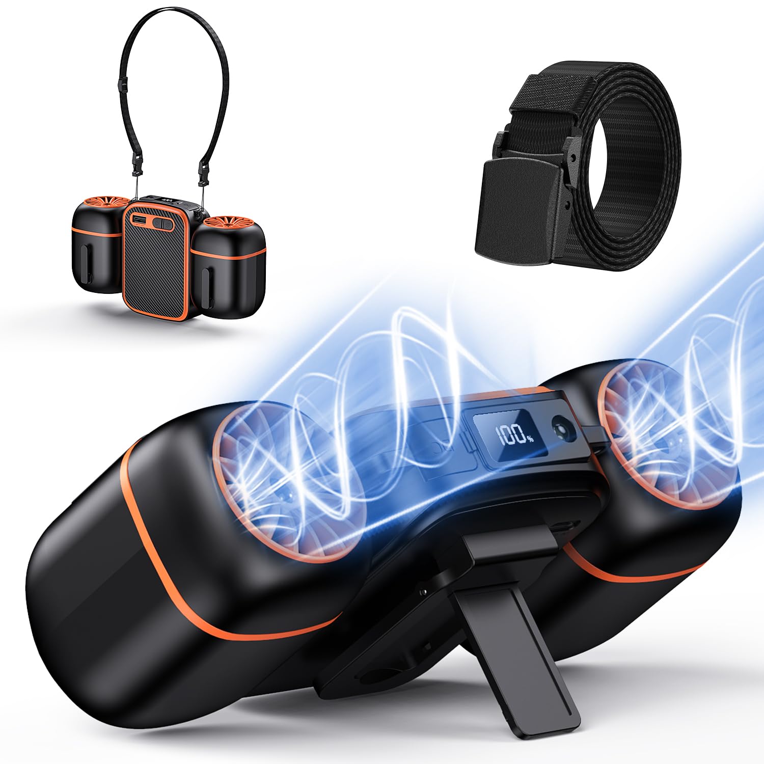 Portable Waist Fan With Dual Small Fans For 10 Times Strong Wind & Wide Cooling Area 10000Mah