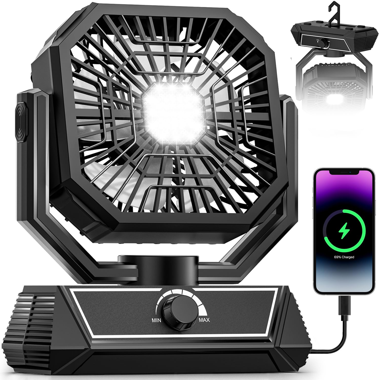 Portable Camping Fan With 20000Mah Rechargeable Battery, Usb-C Battery Powered Fan For Indoor - Koospark