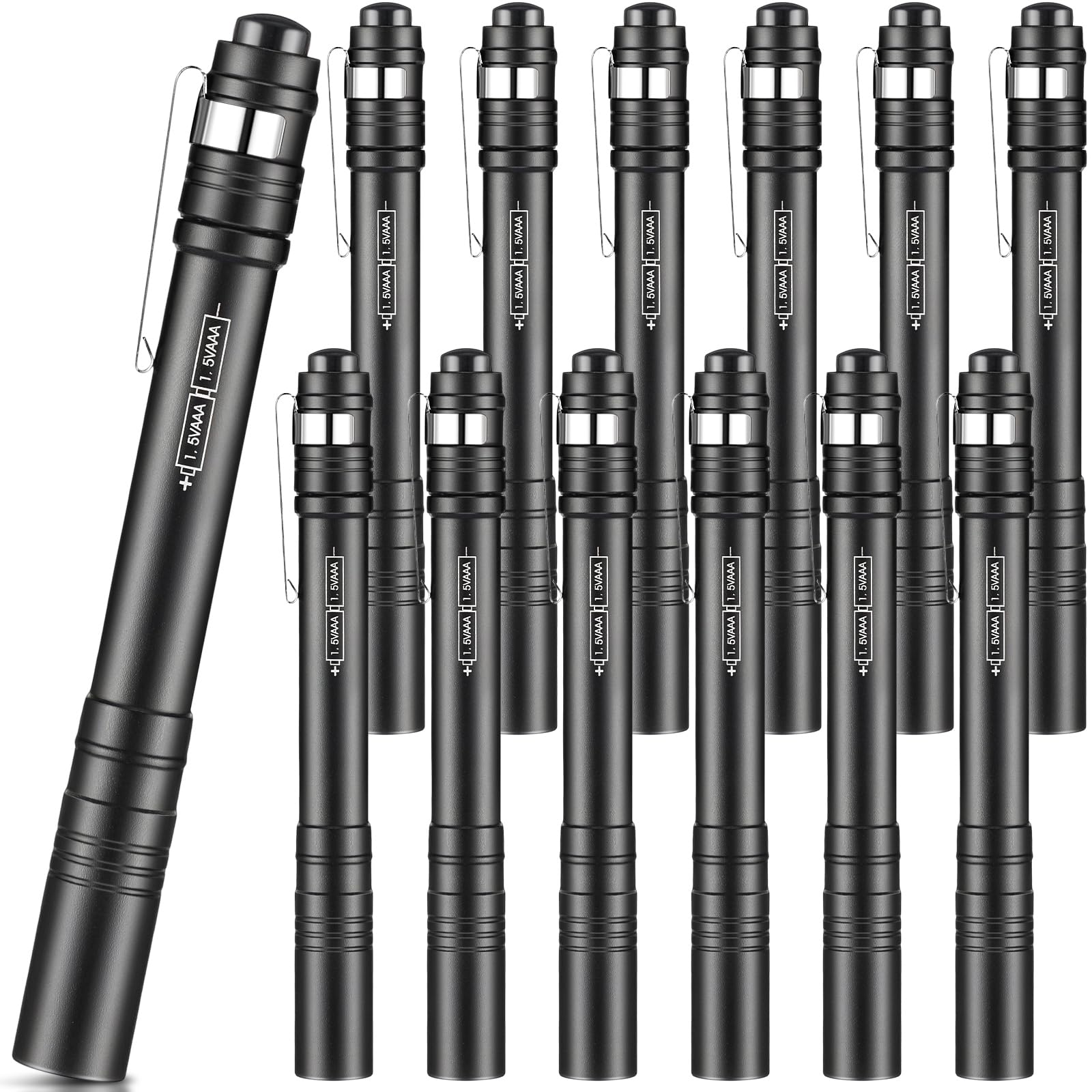 Tujoe 12 Pack Led Penlight Bulk, Pocket Flashlight With Clip, Aluminum Pen Flashlights Mini Pen Light For Nurses Hospital Outdoor Camping Emergency Hiking (Black)