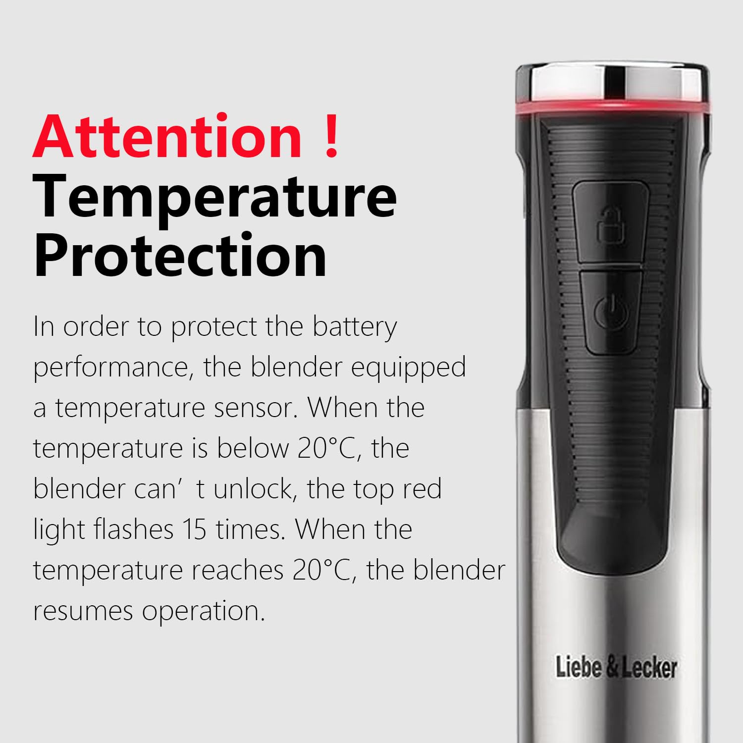 Liebe&Lecker Cordless Hand Blender, Immersion Blender Handheld Usb Rechargeable 8 Variable Speeds With Whisk, Milk Frother Attachments, Portable Stick Mixed For Milkshakes, Smoothies & Soups.