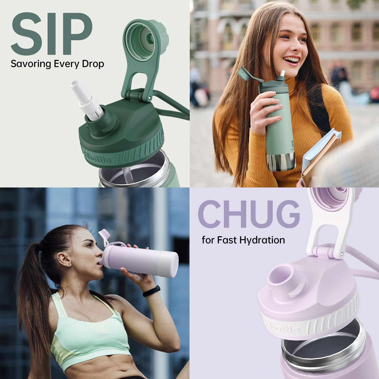 32Oz Insulated Water Bottle With Straw  Double-Wall Vacuum Stainless Steel, Wide Mouth Design