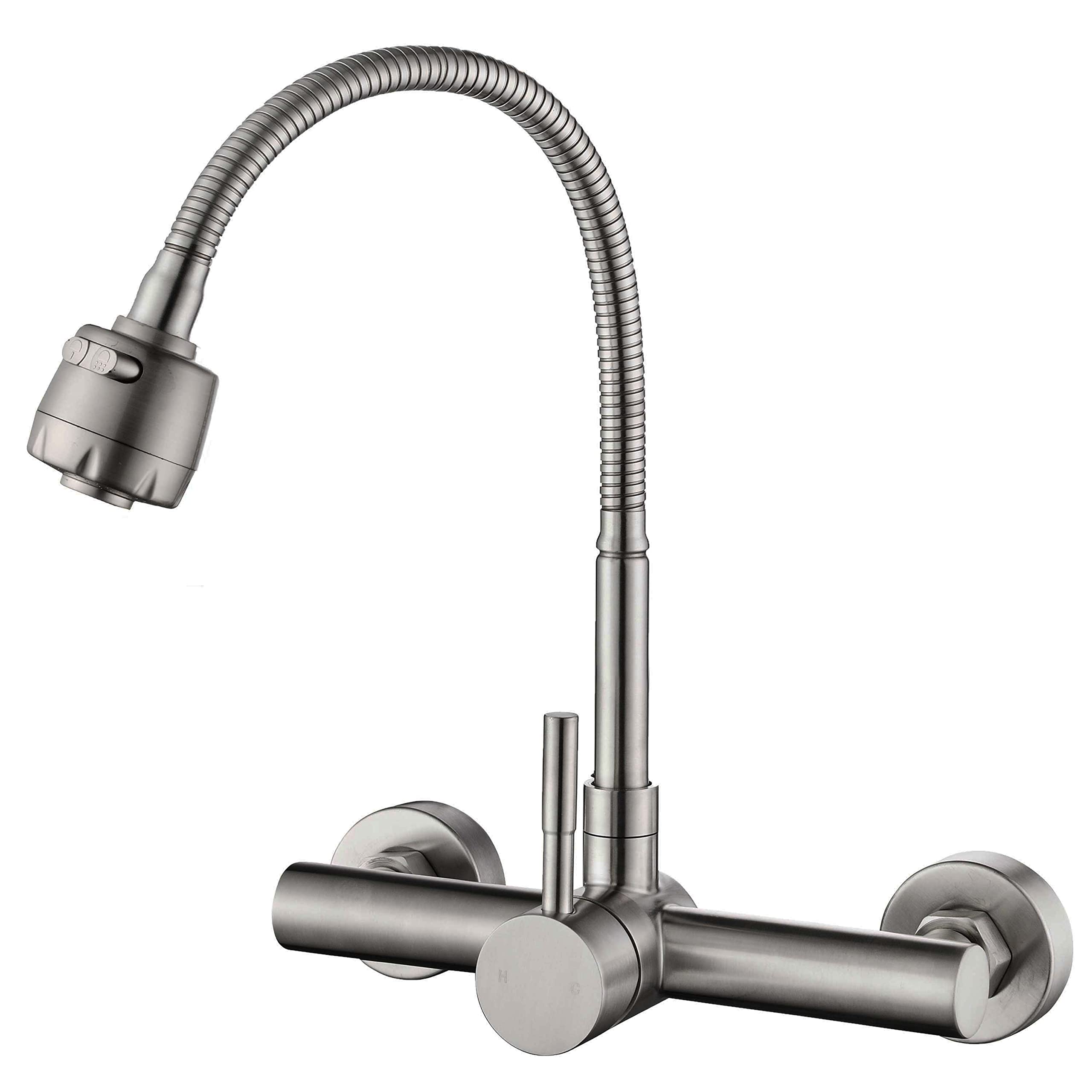 Hosilova Wall Mount Kitchen Faucet One Handle 8" Inch Center Commercial Sink Faucet With Stainless Steel Constructed Brushed Nickel Finish Commercial Kitchen Sink Faucet