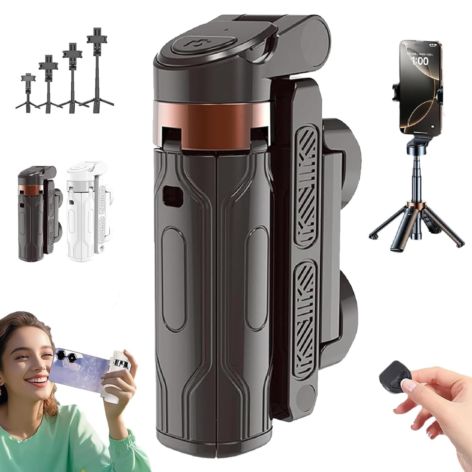 Zlinib Pocketflex Mini Tripod Razunoth, Tripod Mini Jj02, 360° Rotation, Bluetooth Remote Control, Adjustable Angles, Durable Aluminum Alloy, Supports Up To 2Kg For Smartphones And Cameras (Black)