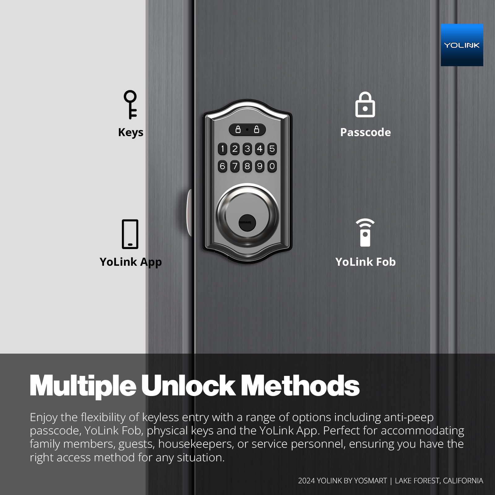 Yolink Smart Deadbolt Lock With Keypad, Fob & App Control, Keyless Entry, Multiple Unlock Methods, Secure & Reliable, Alexa, Google, Ifttt, Home Assistant Compatible, Hub Required