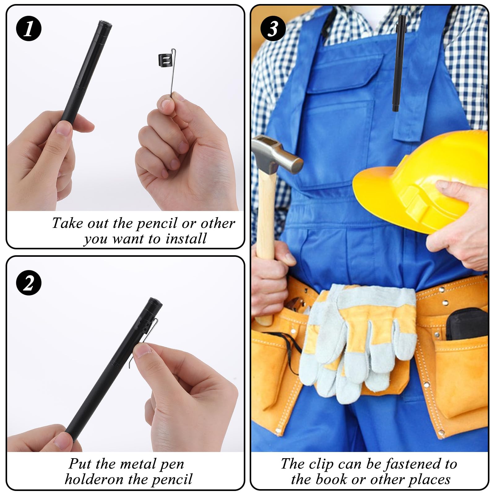 Innohhustle 20 Pieces Flashlight Clip Black Pocket Clip Portable Penlight Replacement Clip Removable Pen Light Accessory Stainless Steel Flashlight Clip Penlight Replacement Parts For Flashlights Keychain Lights