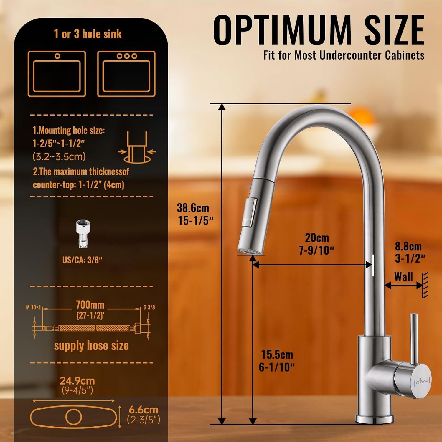Appaso Kitchen Faucet With Pull Down Sprayer Brushed Nickel, Single-Handle High Arc Swan-Neck Modern Kitchen Sink Faucet With Optional Deck Plate Stainless Steel, Silver