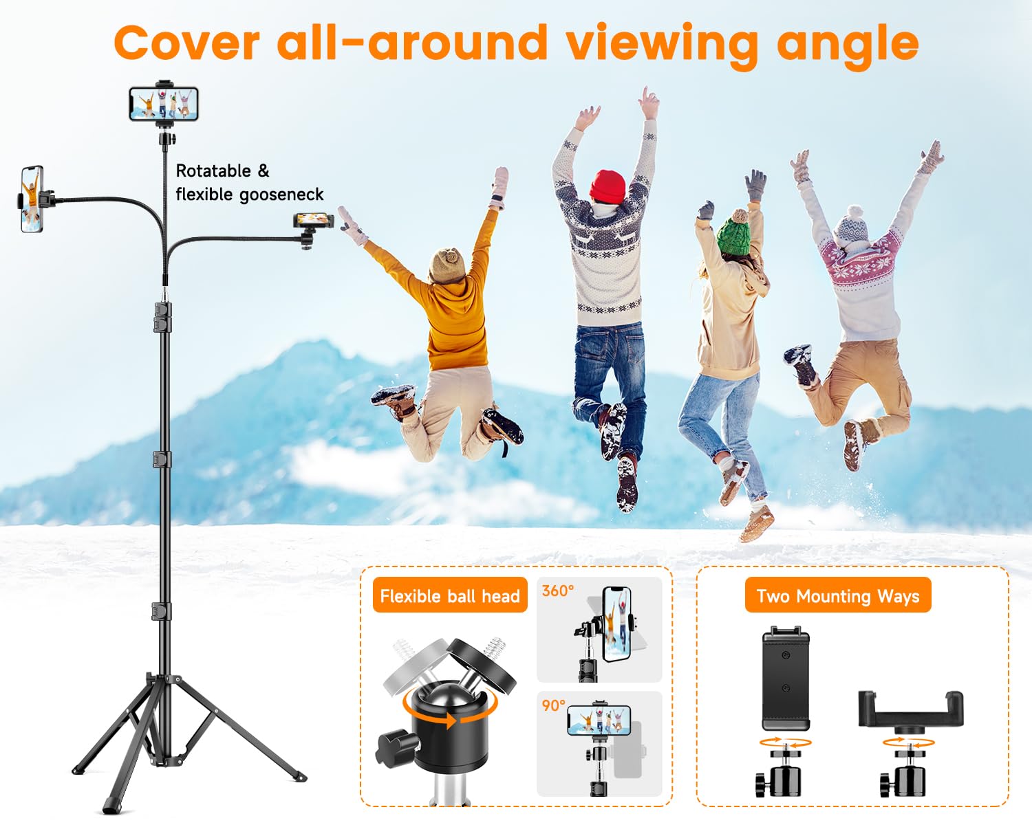 Victiv 90" Gooseneck Phone Tripod, Flexible Cellphone Tripod For Iphone With Remote Phone Holder, Camera Stand For Recording, Content Creator Essentials, Compatible With Iphone Android