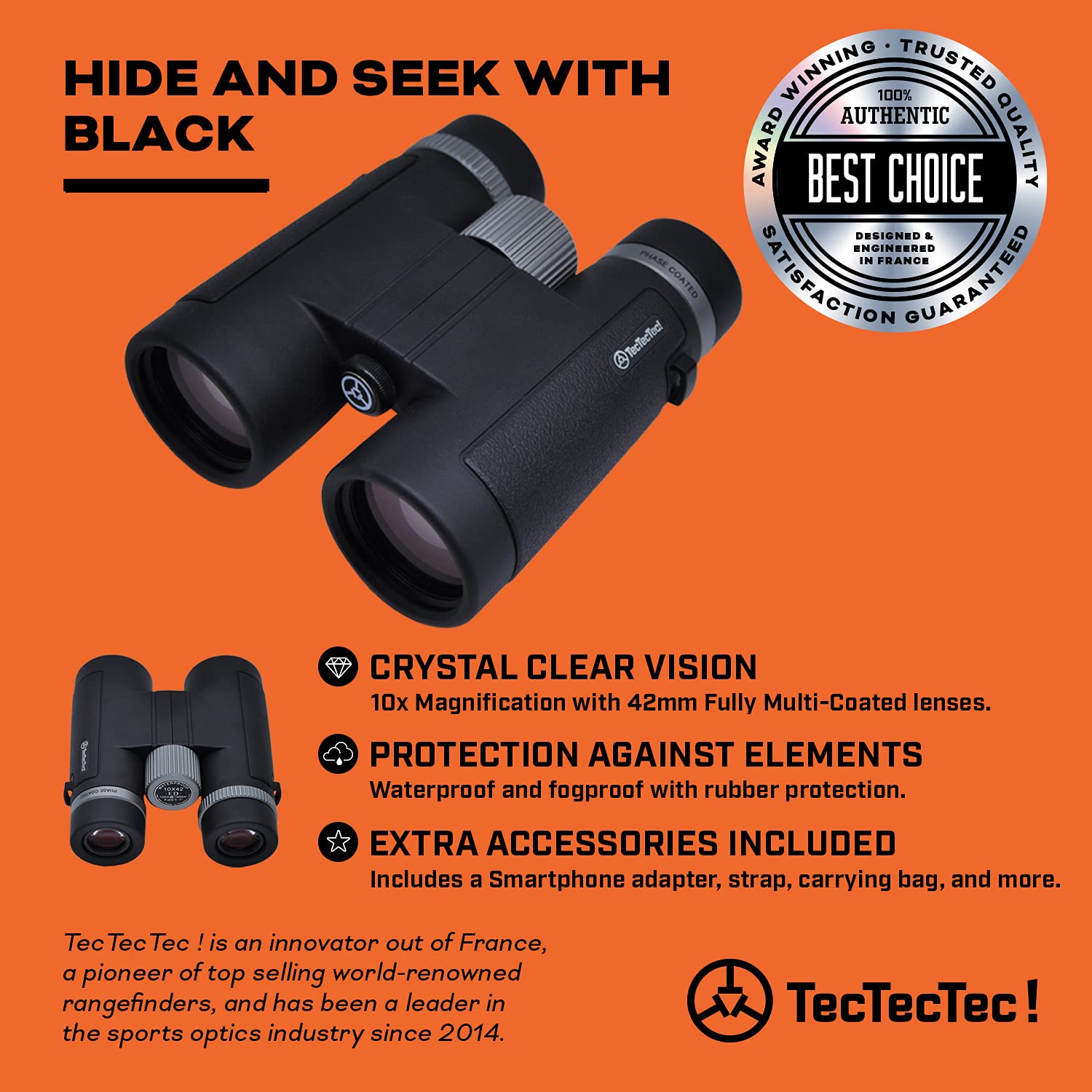 Tectectec Bpro Wild 10X42 Ed Hunting Binoculars Outdoors Birdwatching Hd Professional Binoculars With Phone Mount Strap Carrying Bag For Travel Sports, And Watching Wildlife Scenery - Black