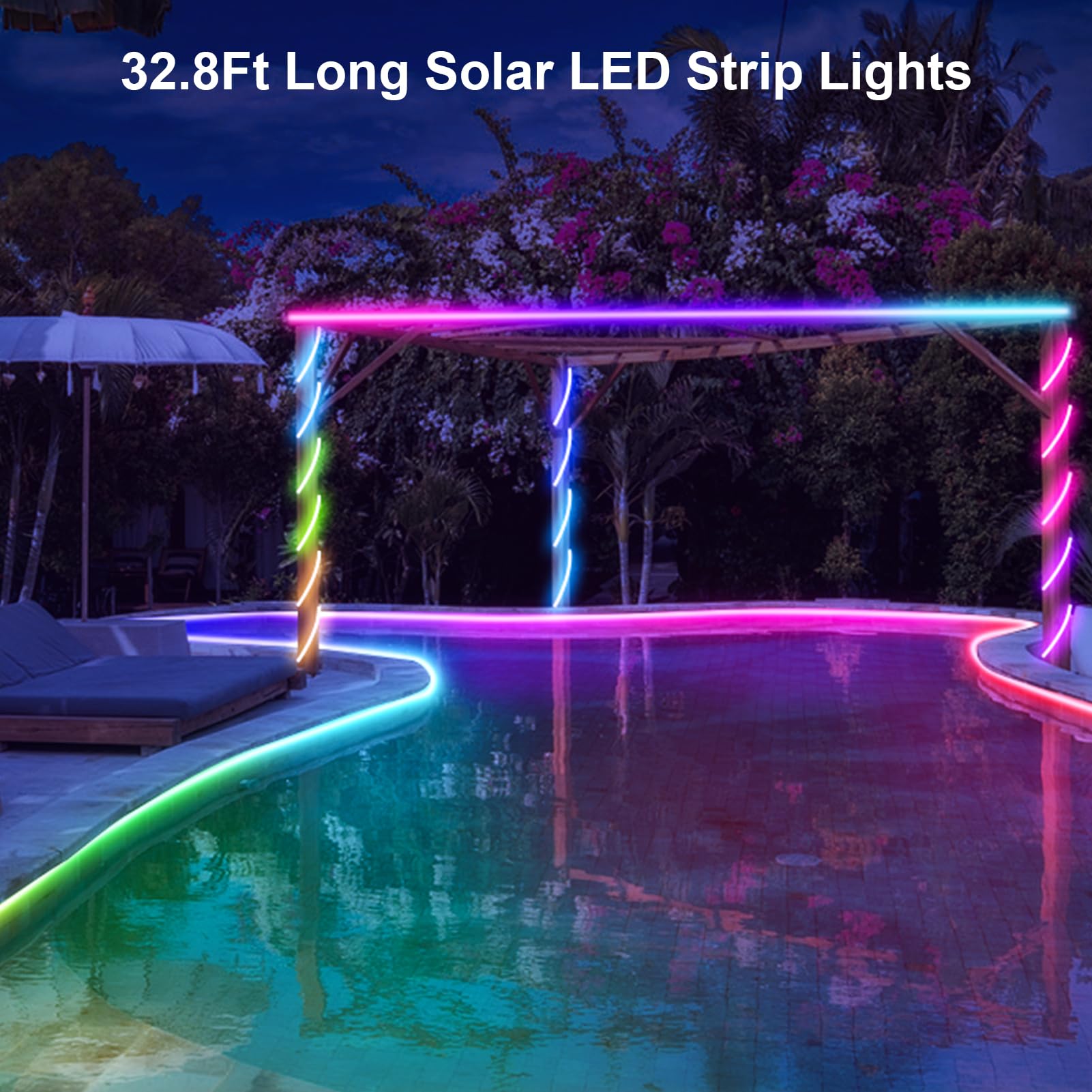 Zaiyw 32.8Ft Dual Color Changing Solar Led Strip Lights Outdoor, Ip68 Waterproof Strip Lights With Timer Remote, Self-Adhesive Cuttable Light Strip For Yard Garden Decor (Warm White & Multicolor)