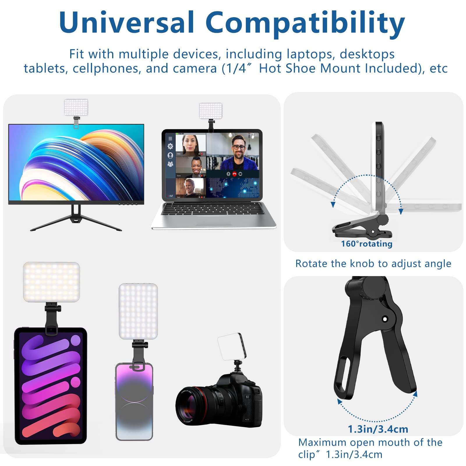 Altson 60 Led Portable Selfie Light Video Conference Lighting With Clip & Camera Tripod Adapter Rechargeable 2200Mah Cri 97+, 3 Light Modes For Phone Iphone Webcam Laptop Photo Makeup