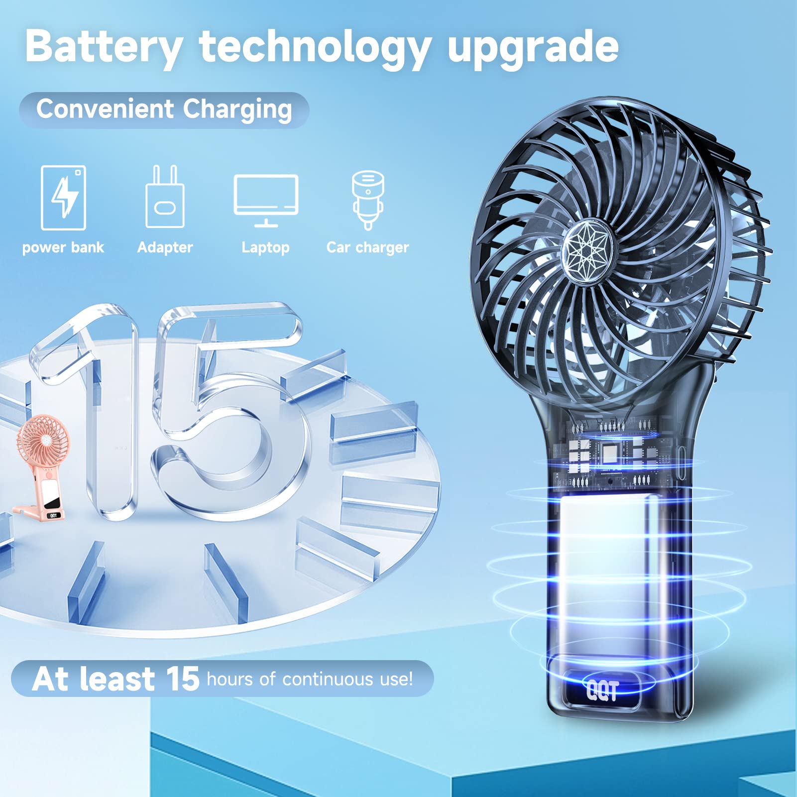Qqt Mini Handheld Fan,4 Speed Adjustable Portable Battery Operated Fans,Usb Rechargeable Desk Fan