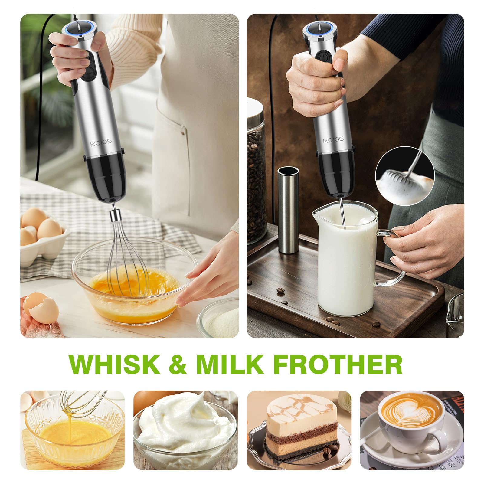 Koios Immersion Hand Blender, 5-In-1 Hand Blender With Entire Stainless Steel Blender Shaft, Full Copper Motor, Built In 12 Speed Turbo Stick Blender, Handheld Blender For Baby Food, Smoothies, Soups