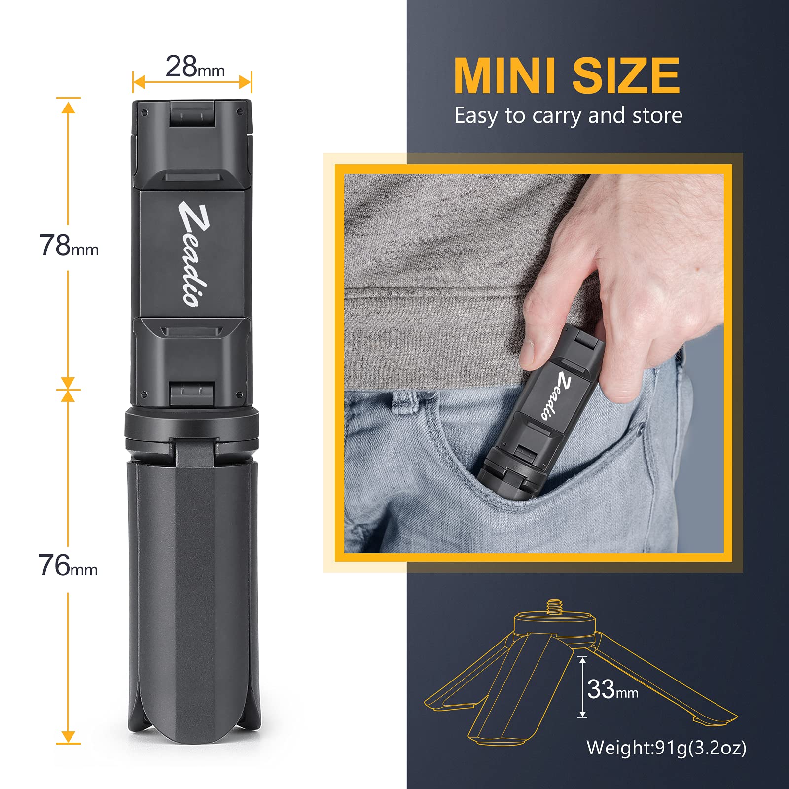 Zeadio Mini Smartphone Tripod, Pocket Desktop Tabletop Stand Tripod For All Phones