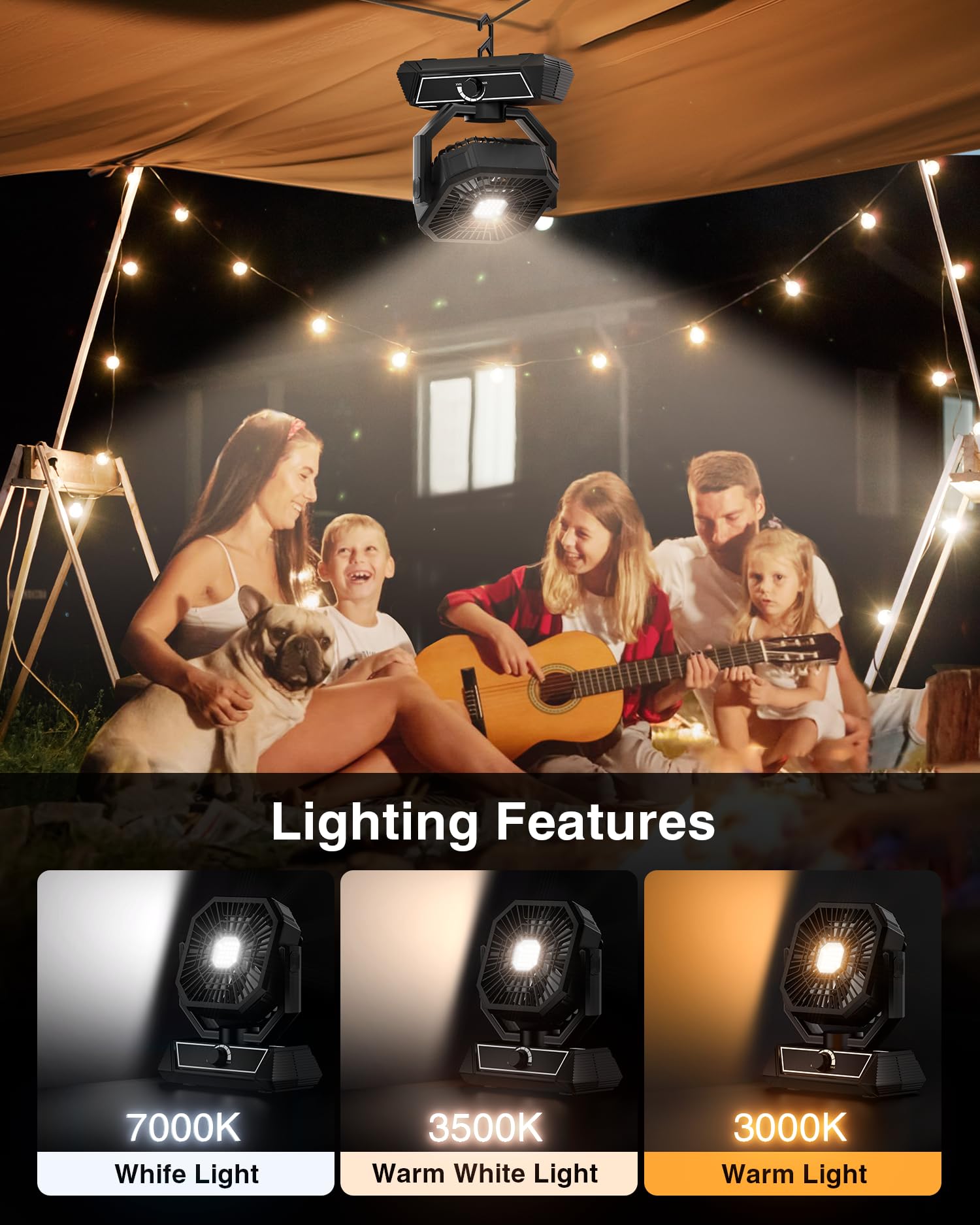 Portable Camping Fan With 20000Mah Rechargeable Battery, Usb-C Battery Powered Fan For Indoor