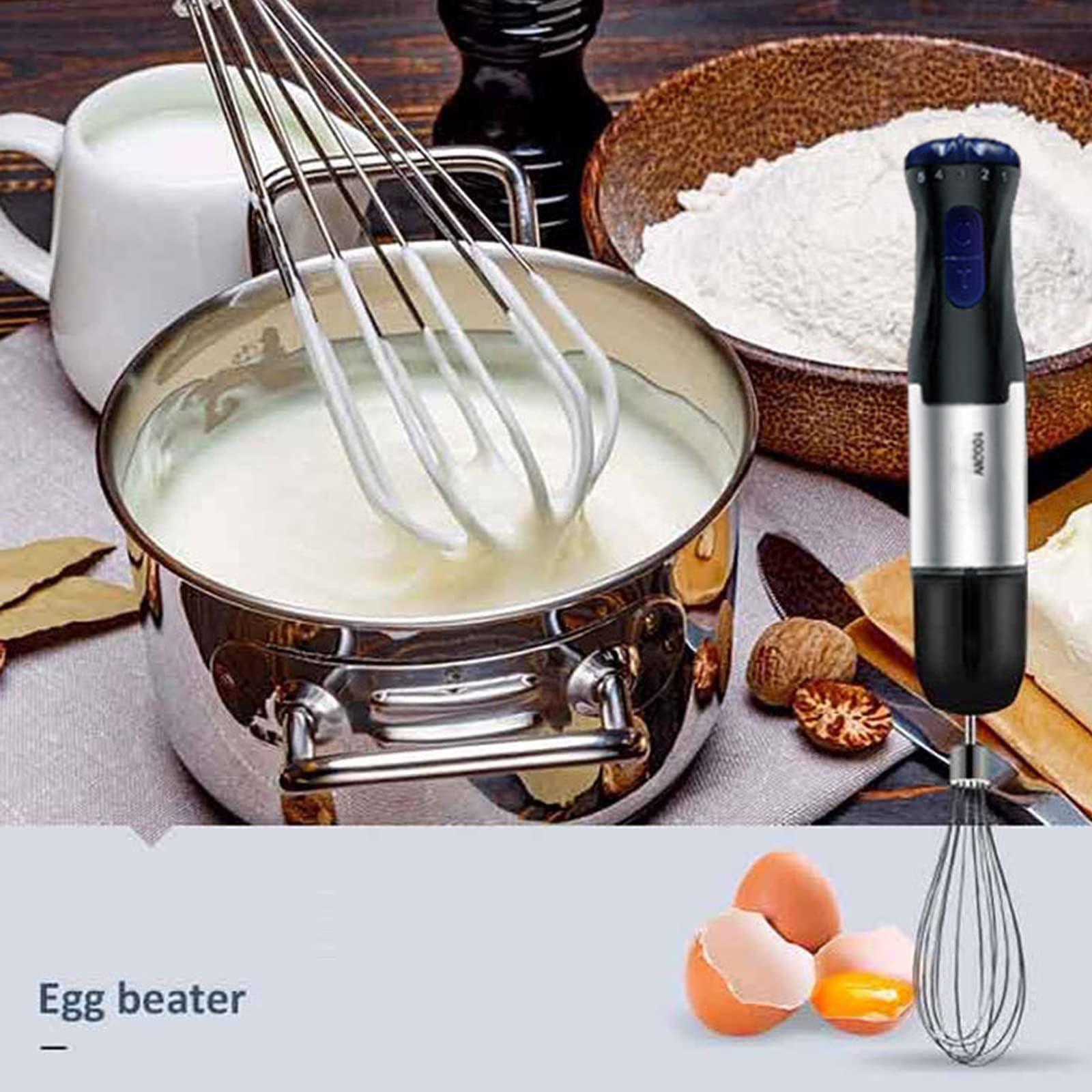 Miboce 1000W Portable Hand Blender, 4-In-1Hand Immersion Blender Set, With Beaker, Chopper, Egg Whisk, 5 Speed Adjustable, For Smoothies, Soups, Sauces, Puree, Dip