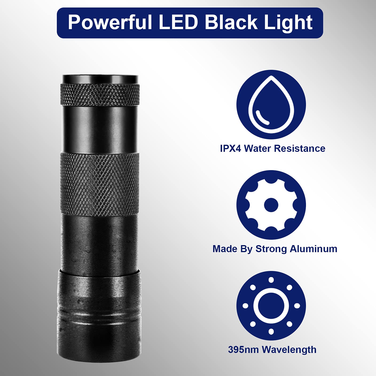 Simple Deluxe Uv Flashlight Black Light 395Nm Hand-Held Detecting Torch For Pet Urine, Stains, Verifying Money Documents, Batteries Not Included, Black