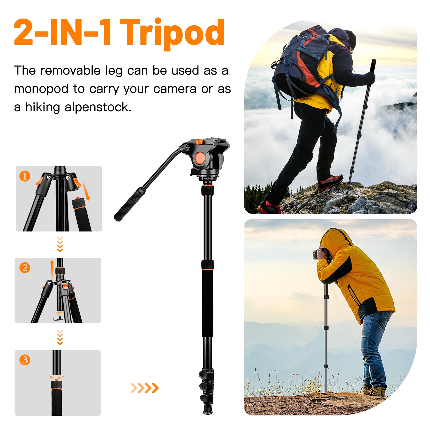 Victiv Tripod For Camera Fluid Head, Heavy Duty Camera Tripod Stand 72", Professional Video Tripod For Camera, Compatible With Canon Nikon Dslr Camcorders Binoculars Spotting Scope Telescope
