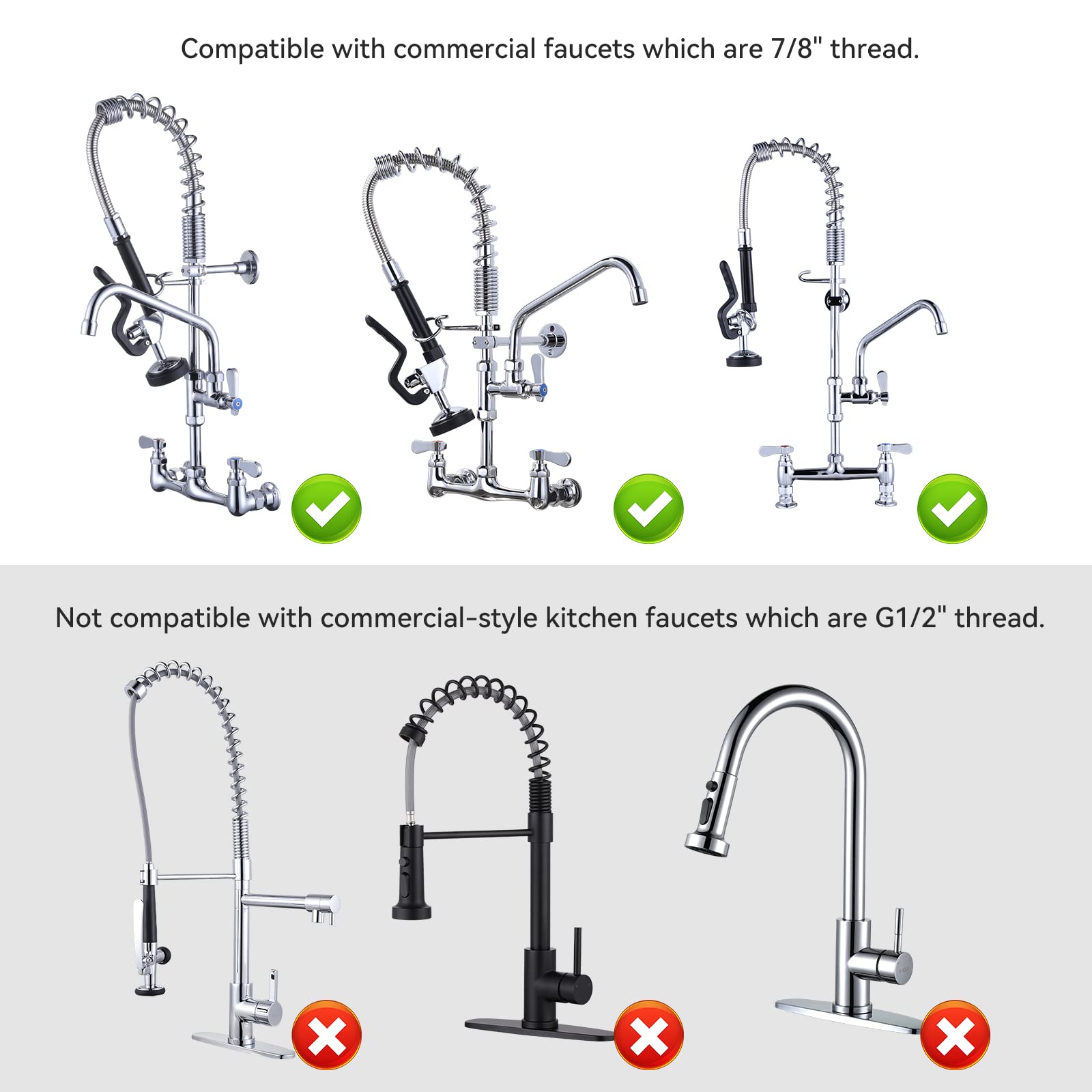 Iviga Pre Rinse Sprayer With Black 7/8"-20Unef Handle Grip Assembly, 1.42 Gpm High Pressure Pull Down Spray Head, Handheld Dish Sprayer Nozzle Replacement Part For Commercial Restaurant Kitchen Sink Faucet