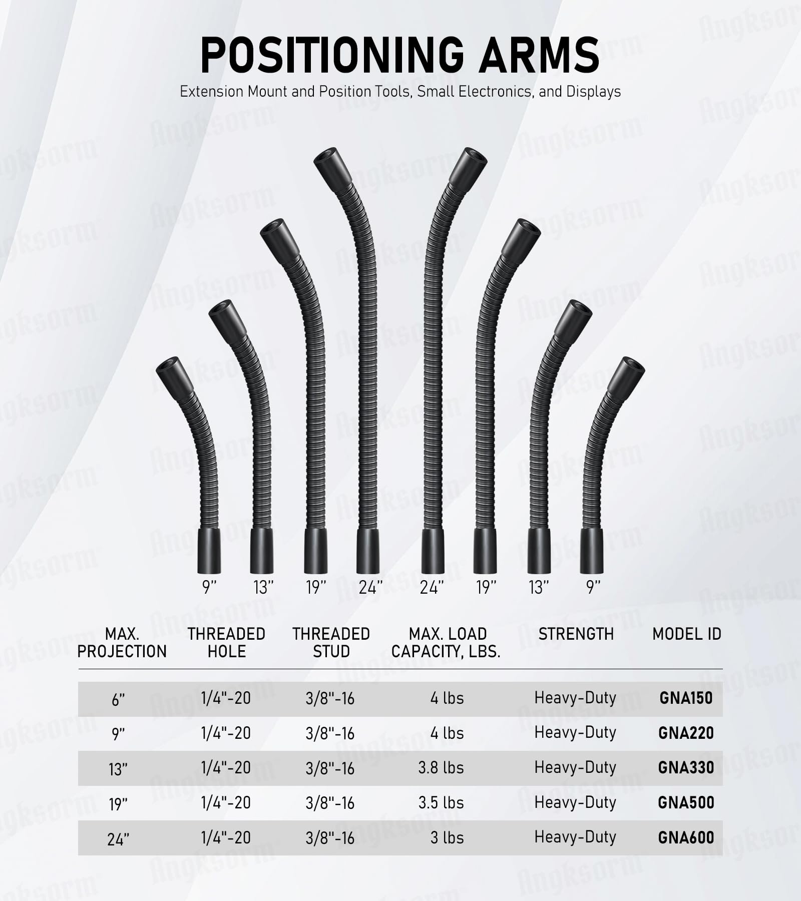 Angksorm Heavy-Duty Flexible Gooseneck Arm Extension Tubing Kit Flex Mount For Mobile Phones Cameras Mic Lighting And More Fits Most Stands Tripods Rigs Grips And Clamps (24-Inch)