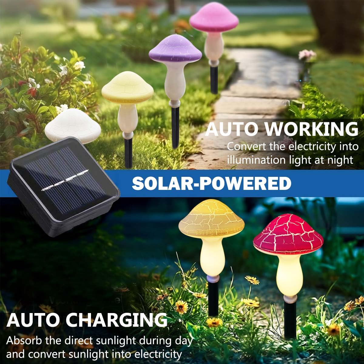 Ruexig Solar Mushroom Lights For Garden, 8 Led Crack Mushrooms, Waterproof Solar Pathway Lights, Mushroom Decor For Yard Decor, Flowerbed Housewarming Gift