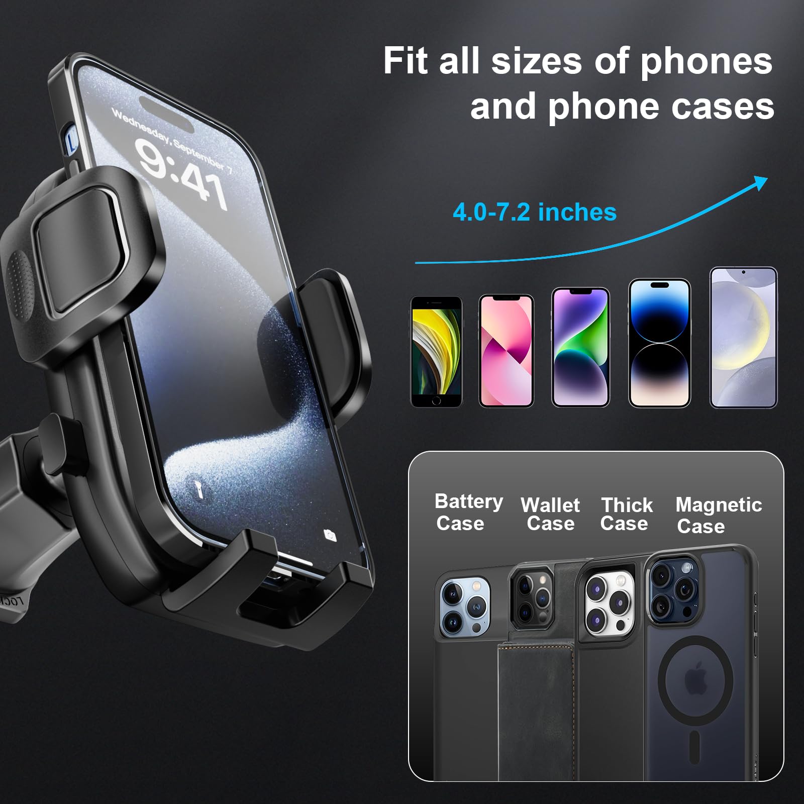 Zrtxba Phone Holders For Your Car With Metal Hook Clip, Air Vent Cell Phone Car Mount 360° Rotation Car Phone Holder Universal Automobile Cradle Fit For Iphone Android And All Smartphones Dark Black
