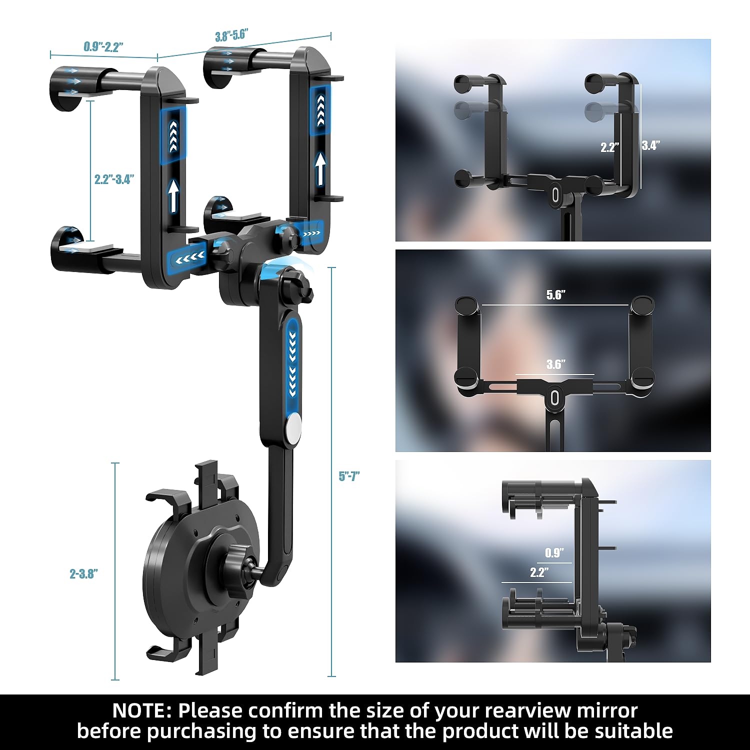 Sxhyf Rear View Mirror Phone Holder,  Rotatable And Retractable Car Phone Mount, Cell Phone Holder Car Fit For Iphone 11 12 13 14 Pro Max Samsung All Phone