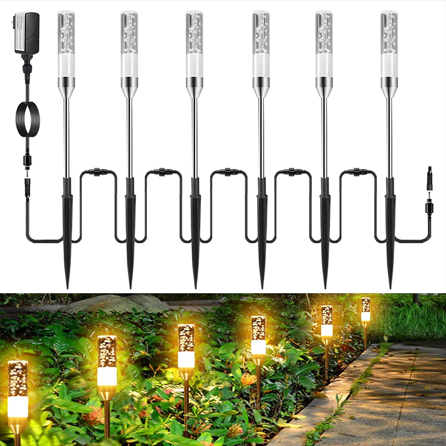 Greenclick 6 Pack Led Path Lights & 2 Pack 13.12Ft Extension Cords