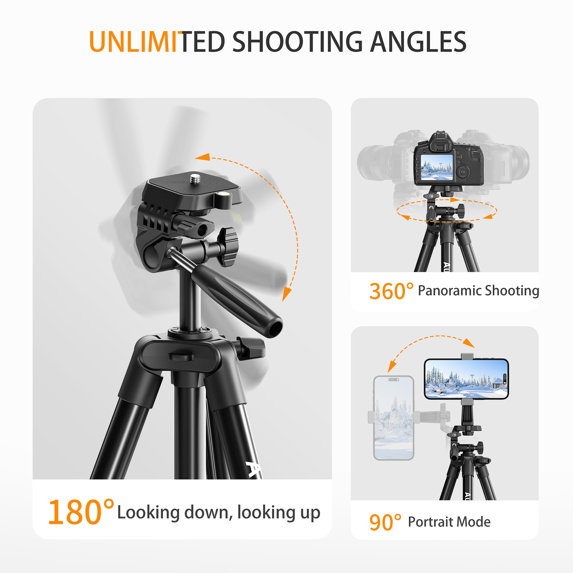 Auleda 71″ Camera Tripod Aluminum Tall Tripod Stand Compatible With Canon Nikon With Wireless Remote Phone Holder And Bag Max Load 6.6 Lb