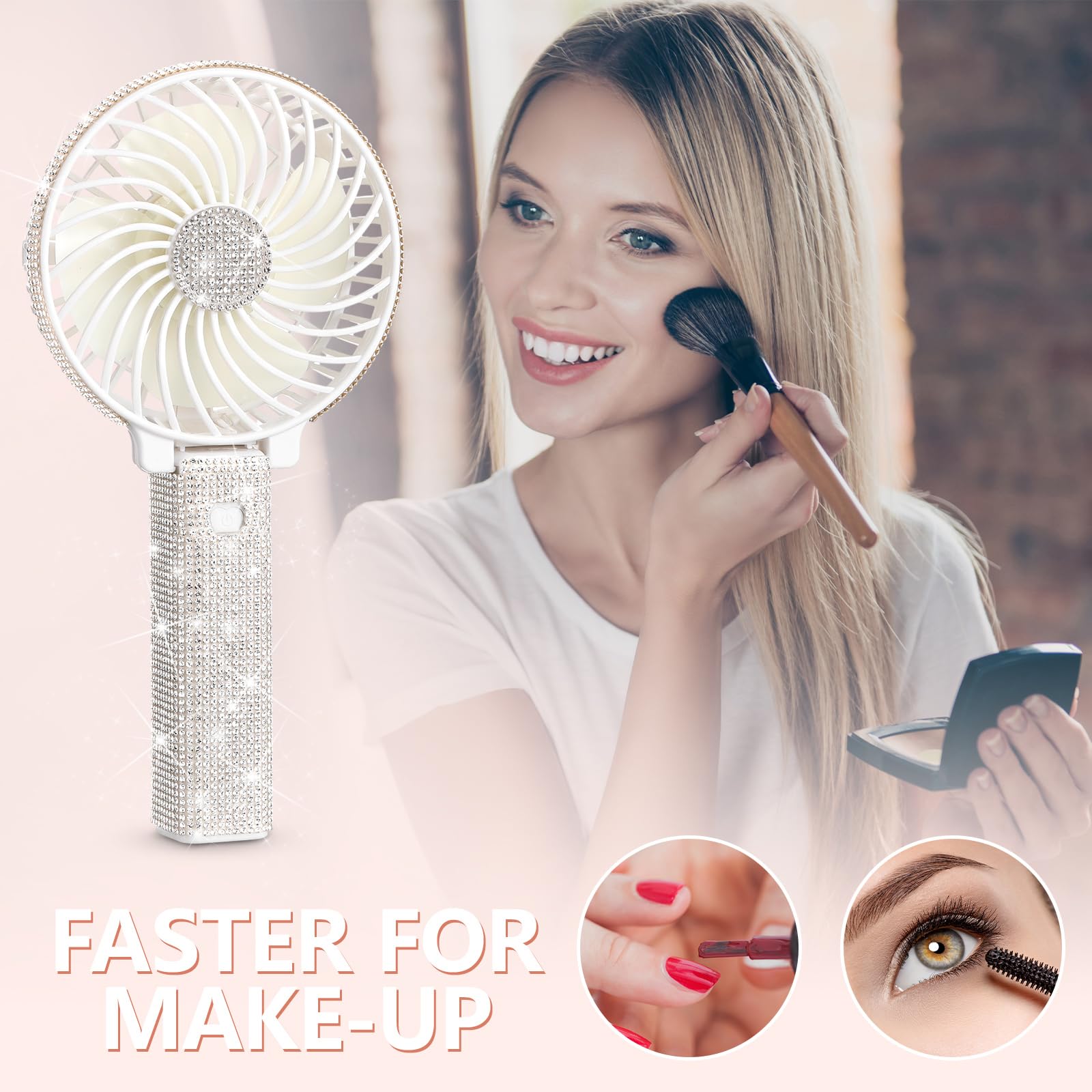 Mudder Rhinestone Handheld Fan Crystal Bling Mini Personal Fan Glitter Bedazzled Portable Usb
