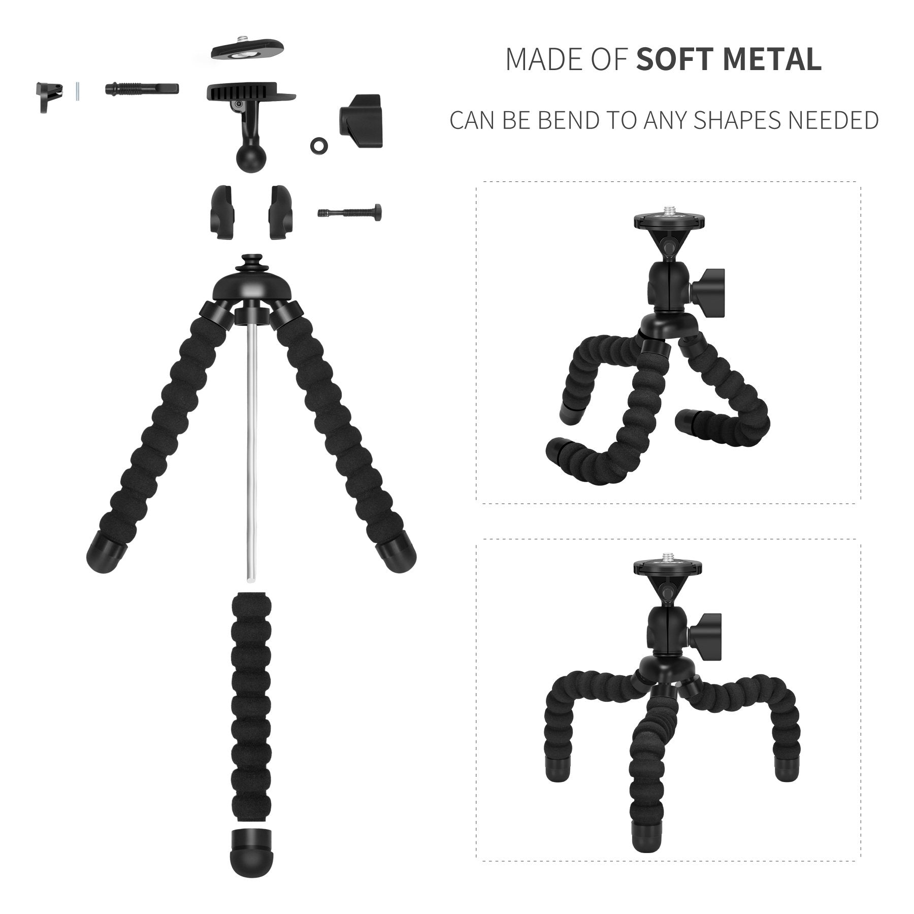 Zton Mini Cell Phone Flexible Tripod Holder, Adjustable Mobile Phone Mount, Universal Octopus Stand For Iphone, Samsung, Camera (S-Black)