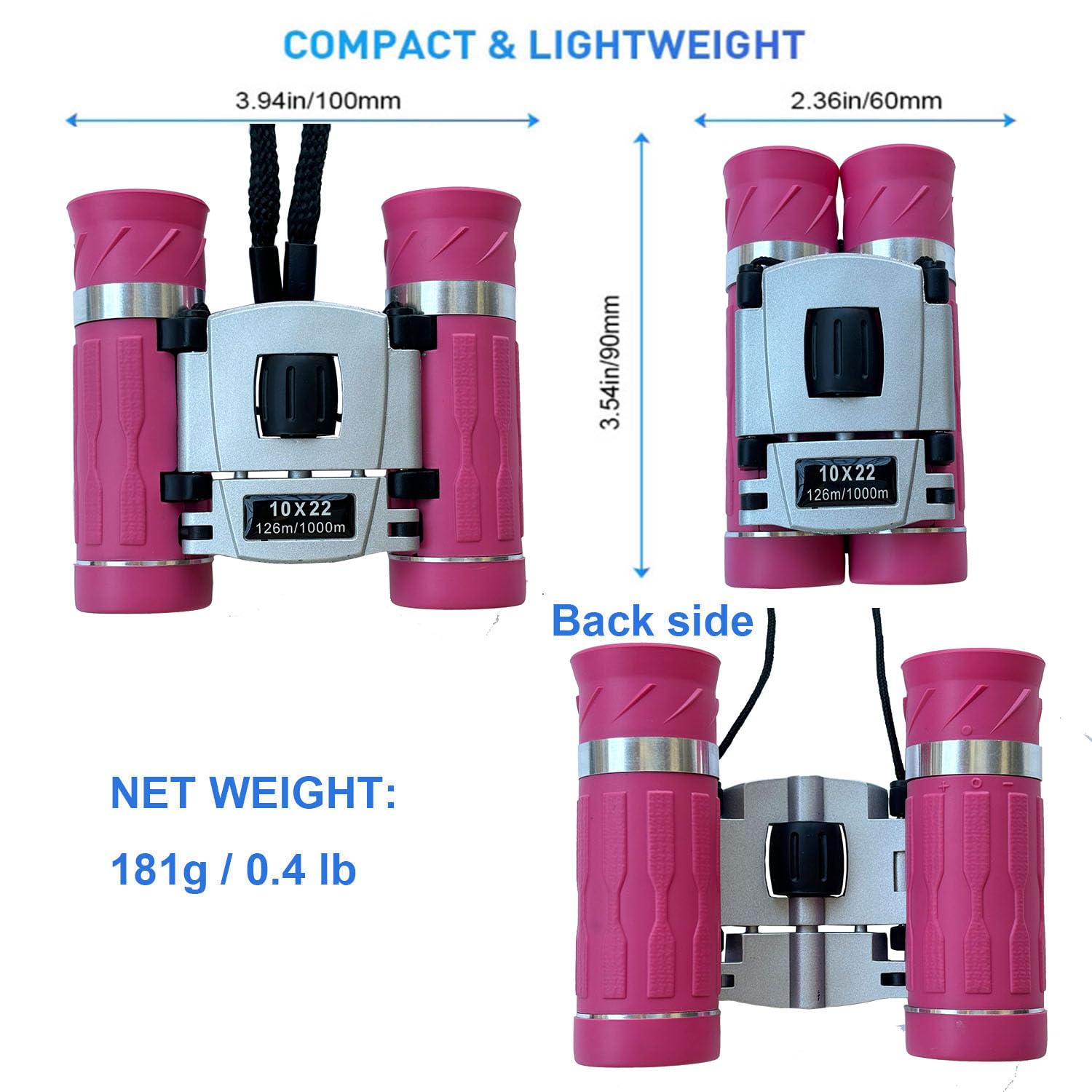 Awoez 10X22 Compact Binoculars For Adults Teens, Mini Small Optical Binoculars For Bird Watching Opera Hiking Hunting Travel Concert (Pink, 10X22)