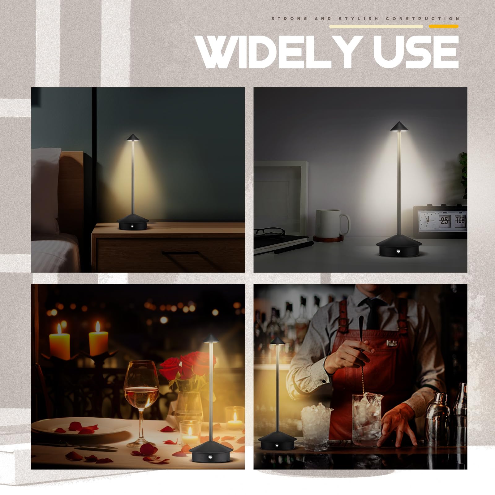 Vihose 2 Pack Cordless Table Lamp Rechargeable Led Modern Minimalist Table Lamp Portable Desk Lamps 5000 Mah 3 Level Brightness Dimmable Light Lamps For Living Room Restaurant Outdoor