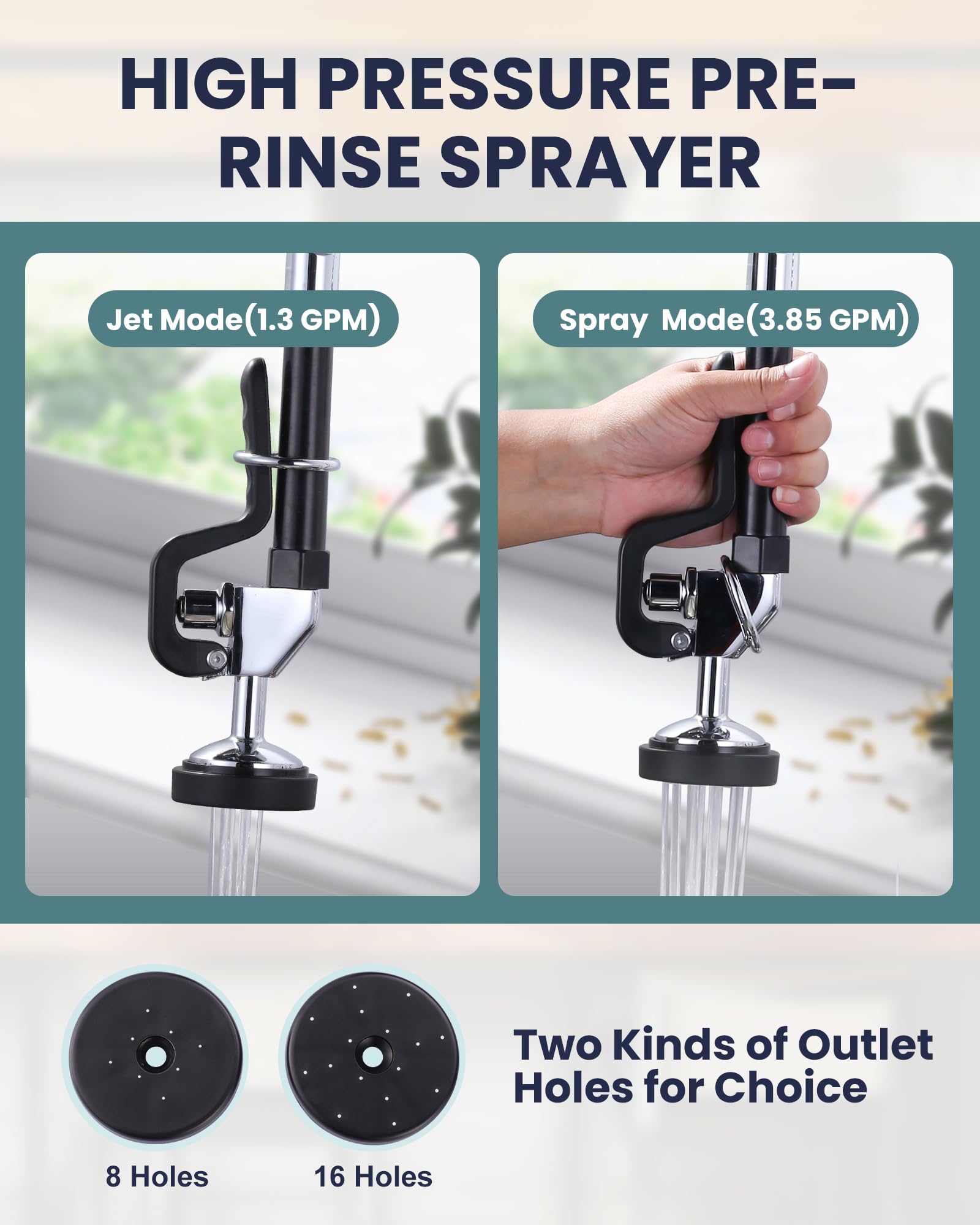 Aleasha 25" Height Commercial Faucet Wall Mount With Sprayer 8" Adjustable Center 9.6" Swing Spout, Kitchen Sink Faucet With Pull Down Pre-Rinse Sprayer For Restaurant Industrial Kitchen, Chrome