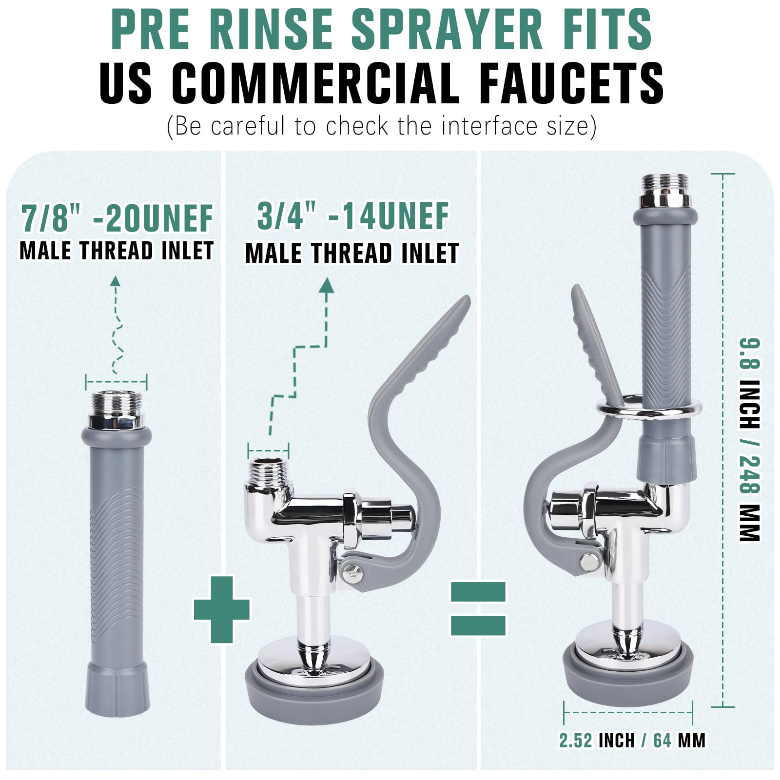 Bzimak Commercial Sink Sprayer,Commercial Sink Sprayer Head With Anti Slip Handle,1.42Gpm High Pressure Pre Rinse Sprayer, Leakproof Sink Sprayer Replacement For Commercial Kitchen Faucets, Grey