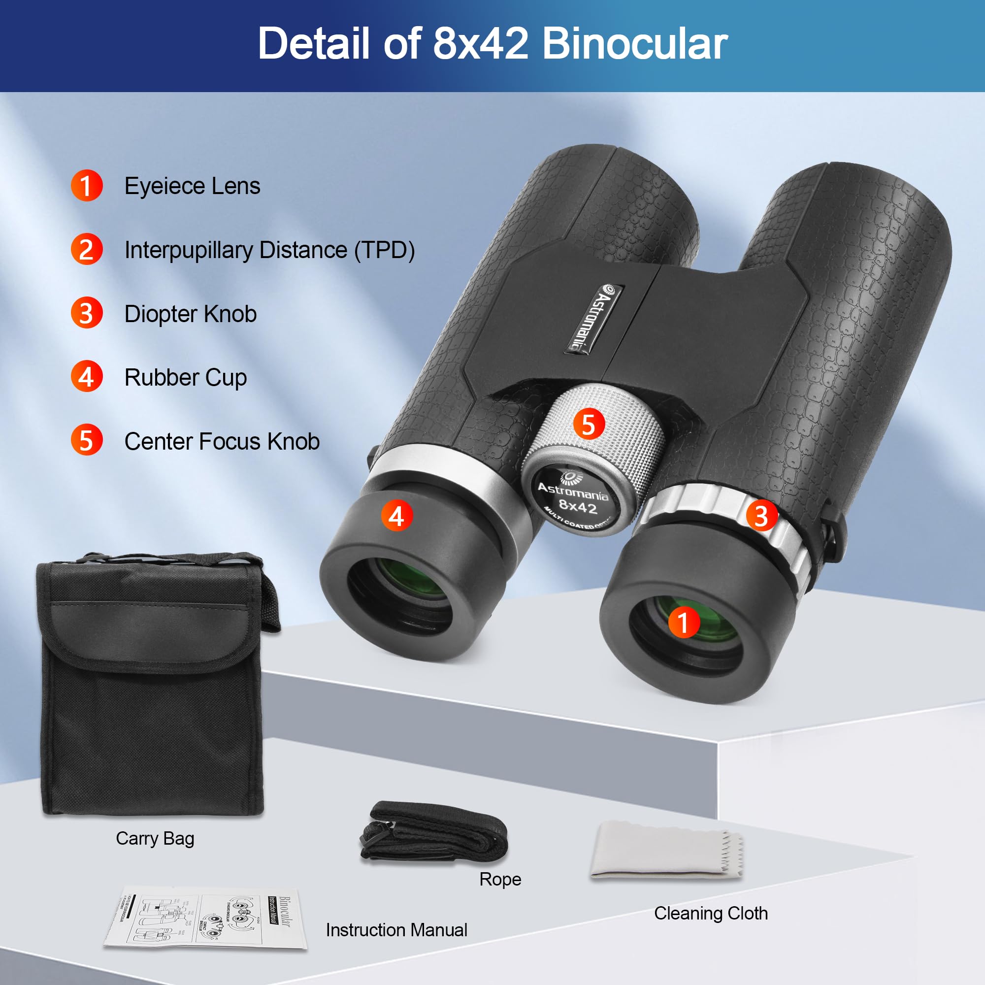 Astromania 8X42 Compact Binoculars -Bk7 Prism - For Traveling, Wildlife, Bird Watching, Camping And Sport Games, Concerts And Theater