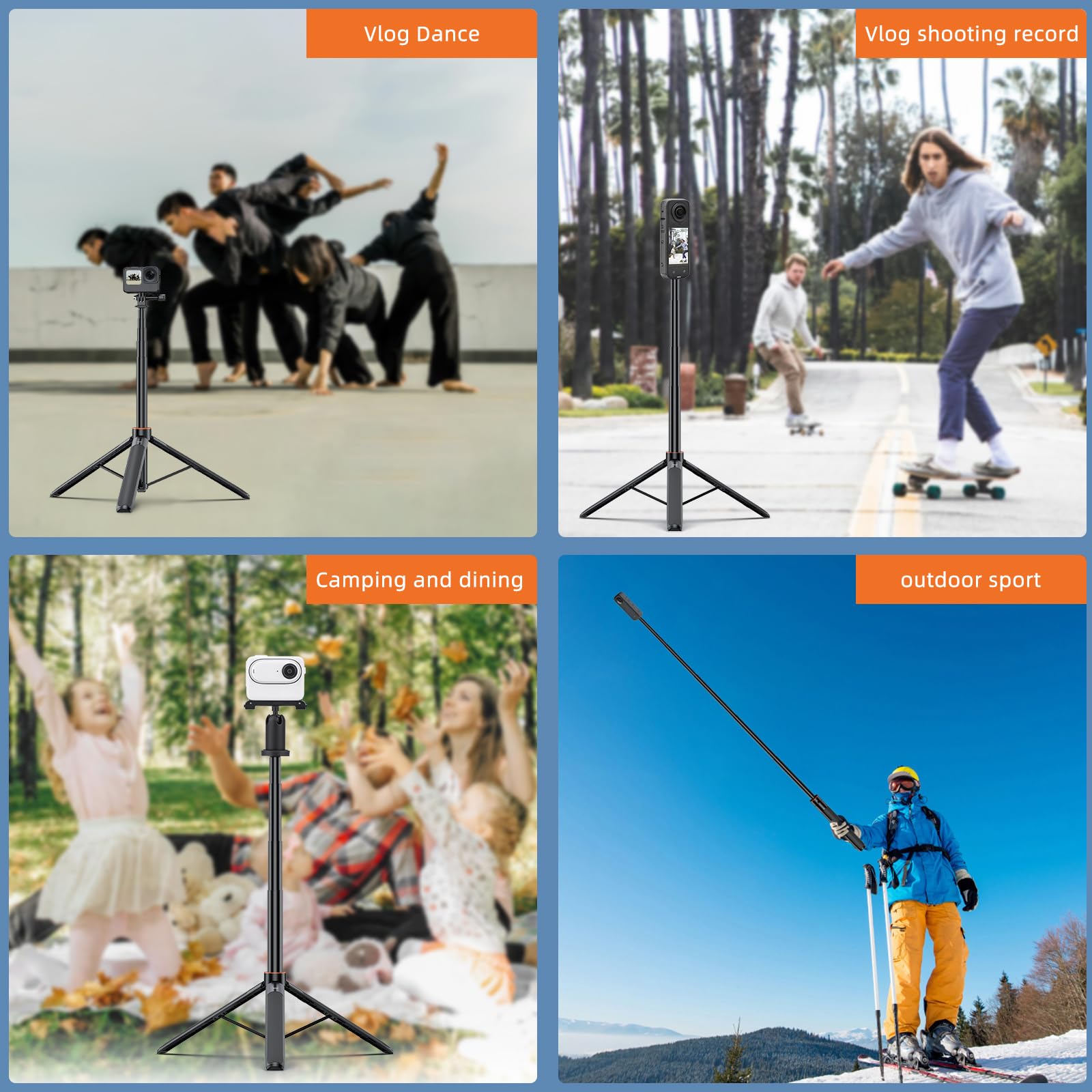 Brdrc 53.74‘’ Selfie Stick Extendable Camera Vlogging Tripod For Dji Action 5 Pro Insta 360 Go 3S/X4/X3,Camera Mount Extender Telescopic Rod Extension Pole,Osmo Pocket 3 Tripod For Gopro 13/12/11/10/9