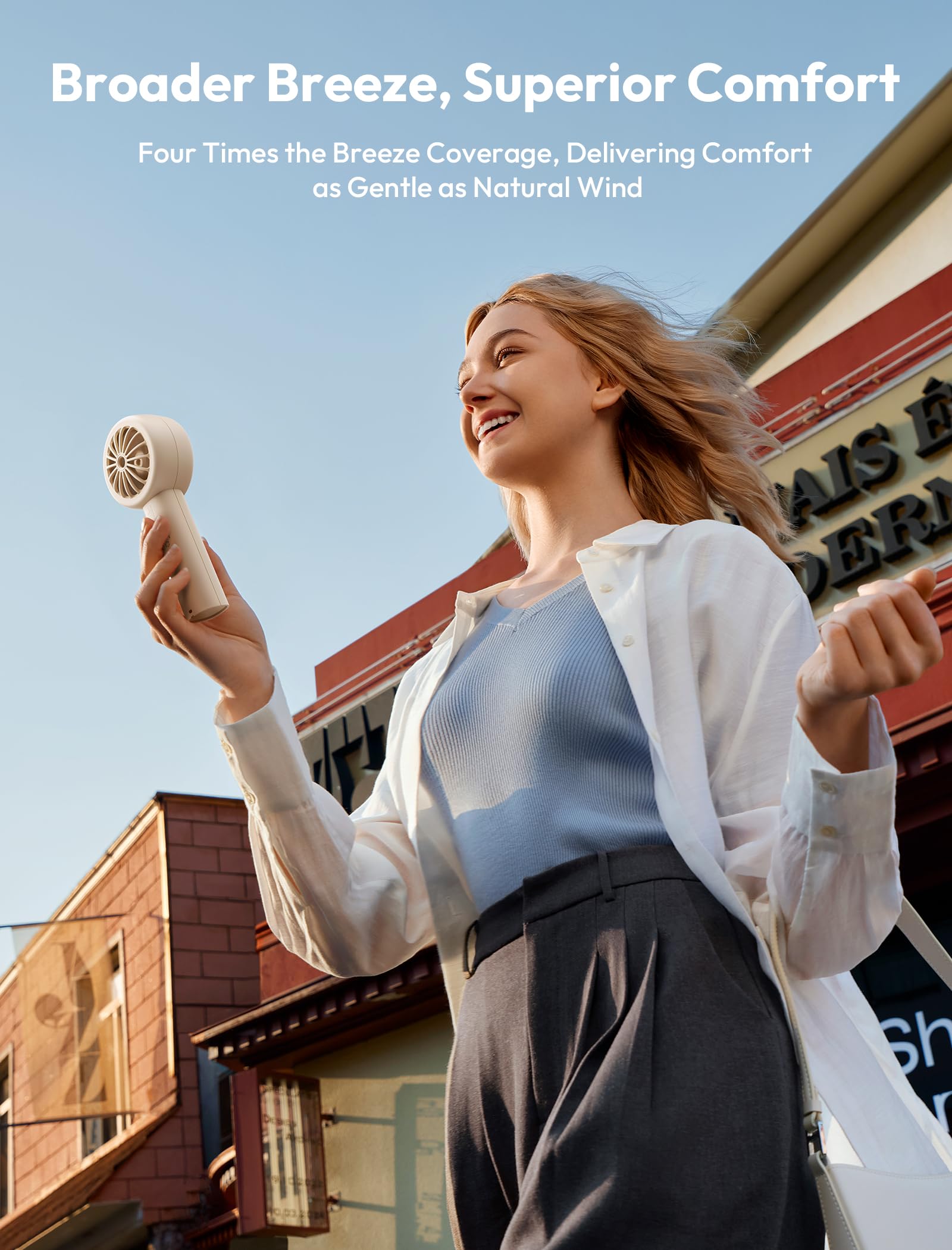 Portable Aecooly turbo fan with 5 speeds, rechargeable via USB, ideal for personal cooling