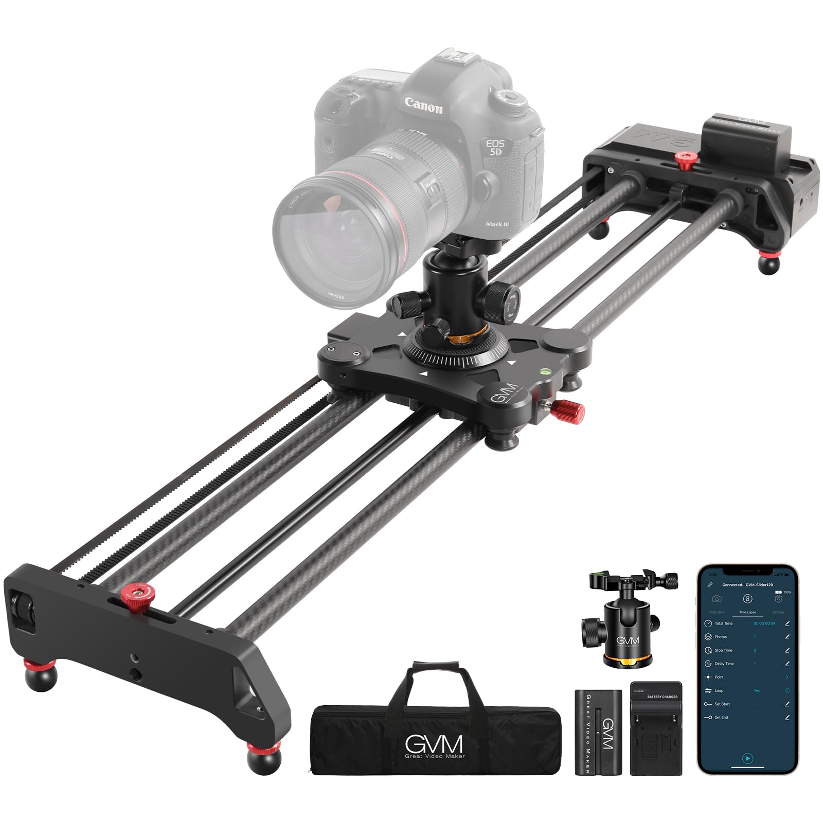 Gvm Motorized Camera Slider,31" Wireless Carbon Fiber Dolly Rail Camera Slider With App Control, Motorized Time Lapse And Video Shot Follow Focus Shot And 120 Degree Panoramic Shooting