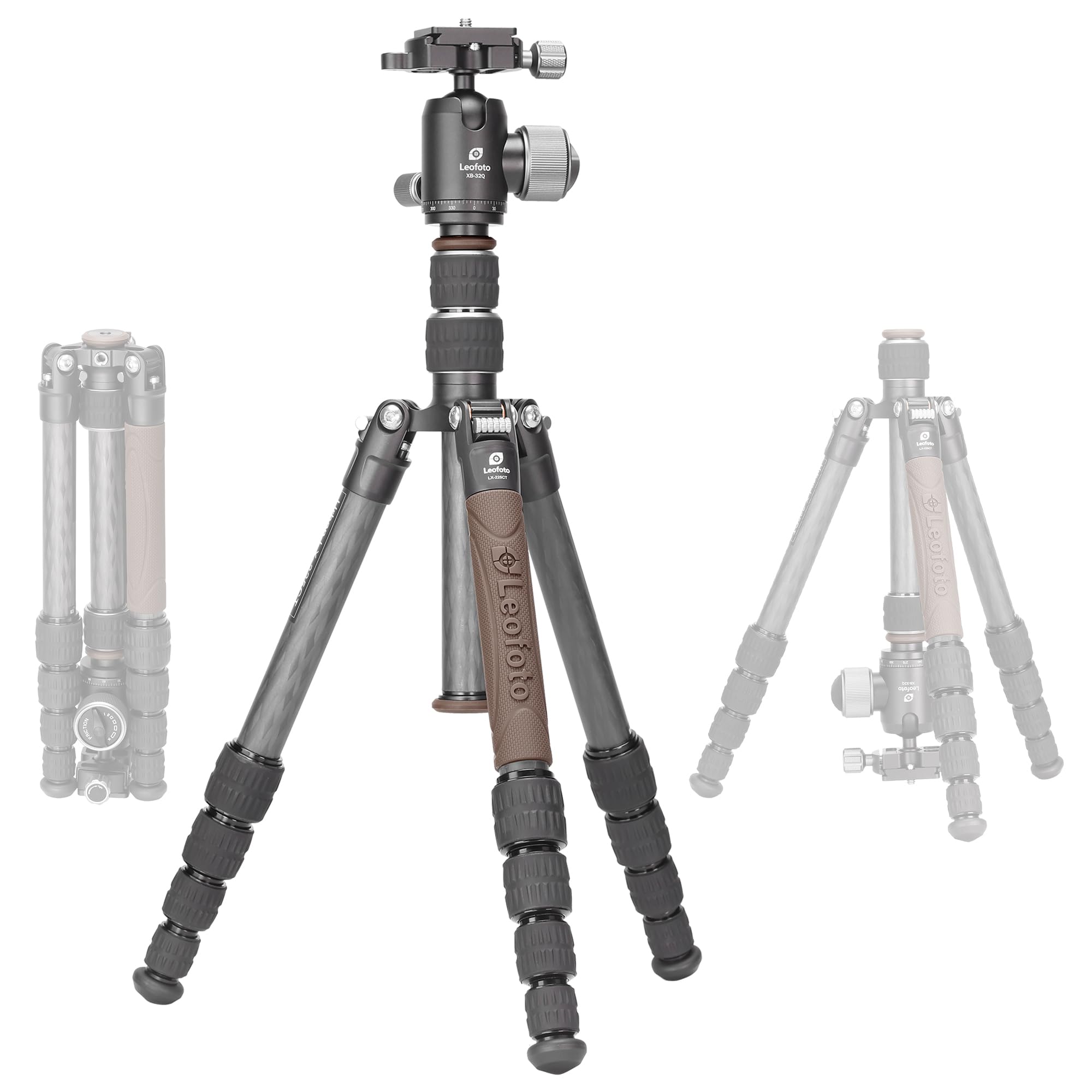 Leofoto Lightweight Carbon Fiber Reversible Folding Travel Tripod With Ball Head, Removable Center Column, Folded Height 36Cm, Maximum Load 6Kg(Lx-225Ct+Xb-32Q)